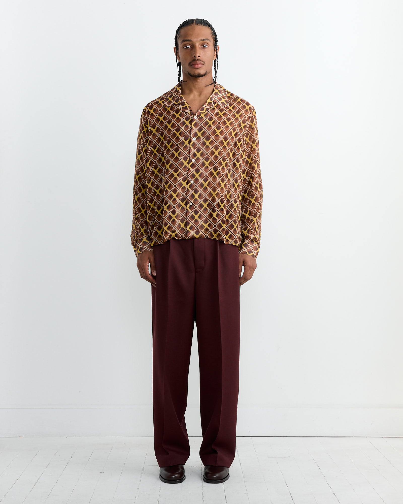 Riding Twill Braided Trouser in Burgundy