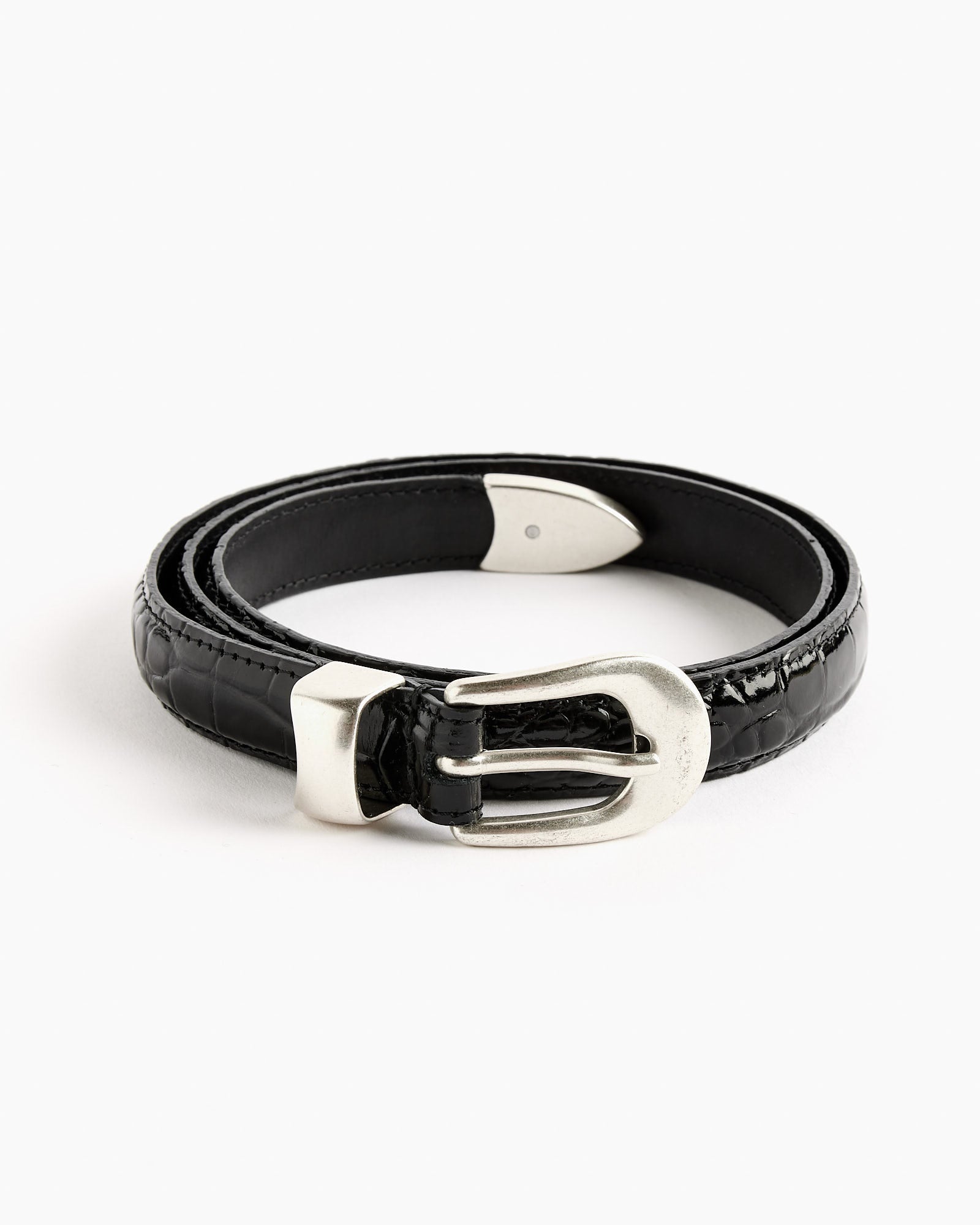 Croc Bull Hide Belt in Licorice