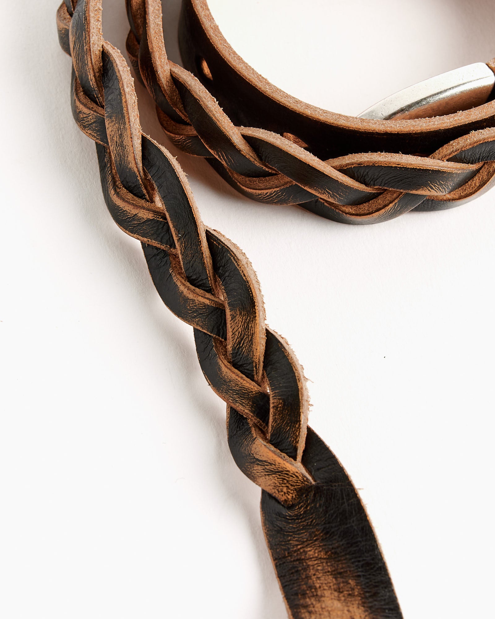 Braided Leather Belt in Vintage Black