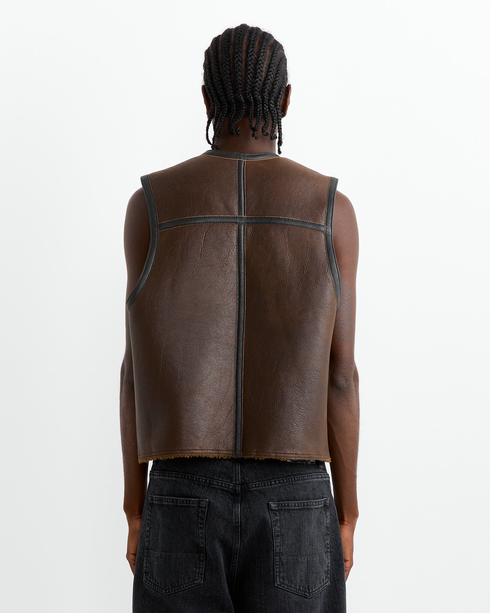 Reversible Shearling Vest in Rustic Grain Brown