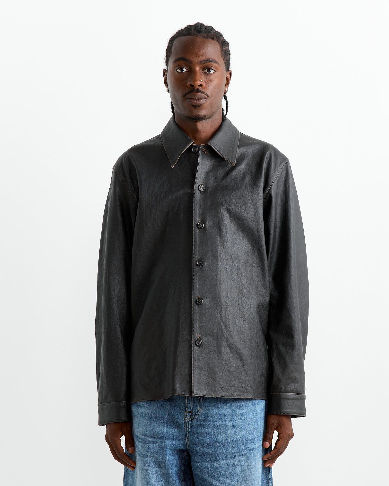 Welding Lambskin Shirt in Worn Black