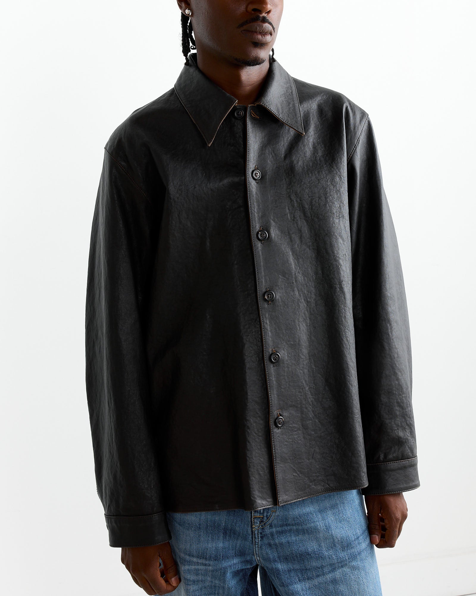 Welding Lambskin Shirt in Worn Black