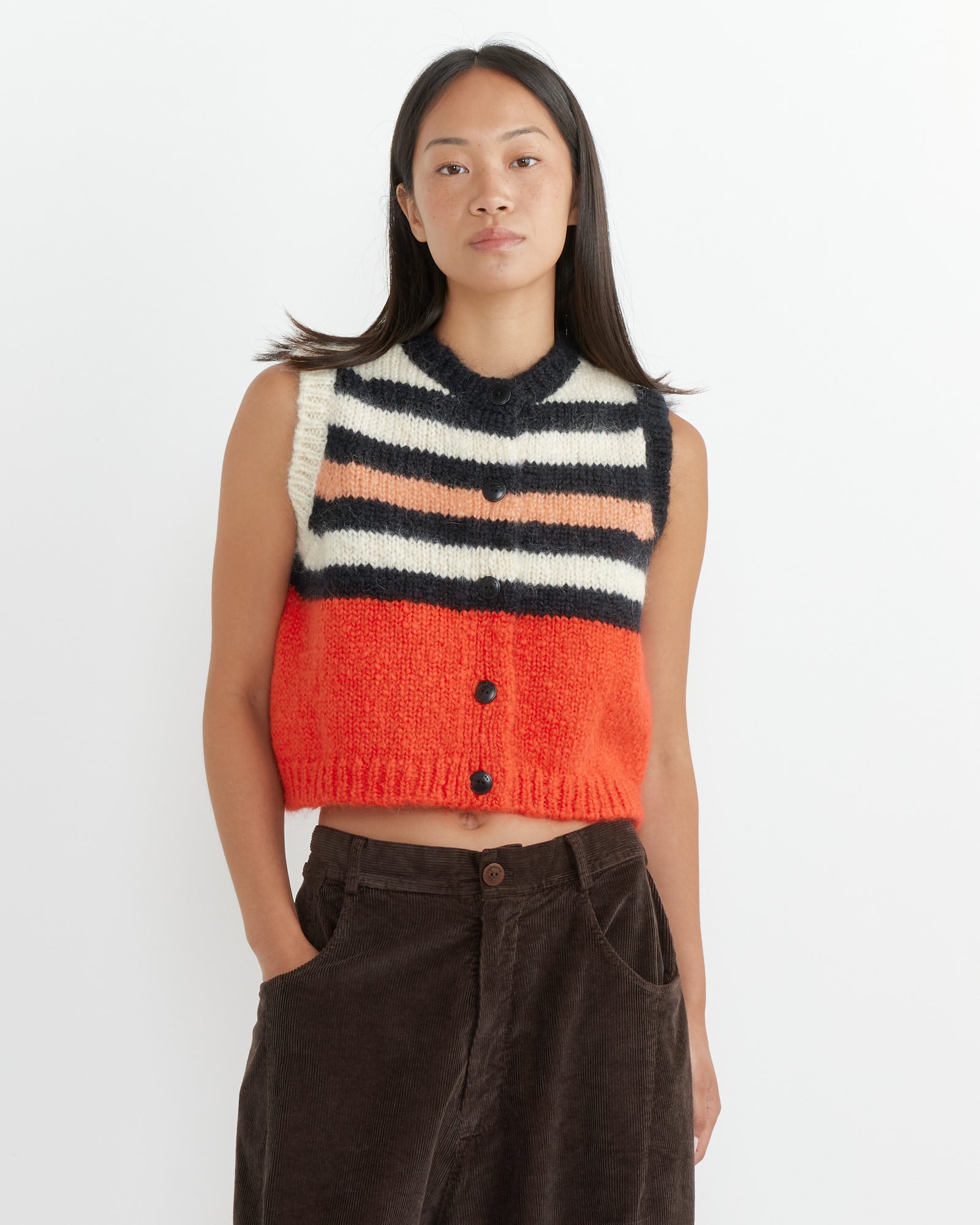 Mohair Striped Waistcoat in Multi Red