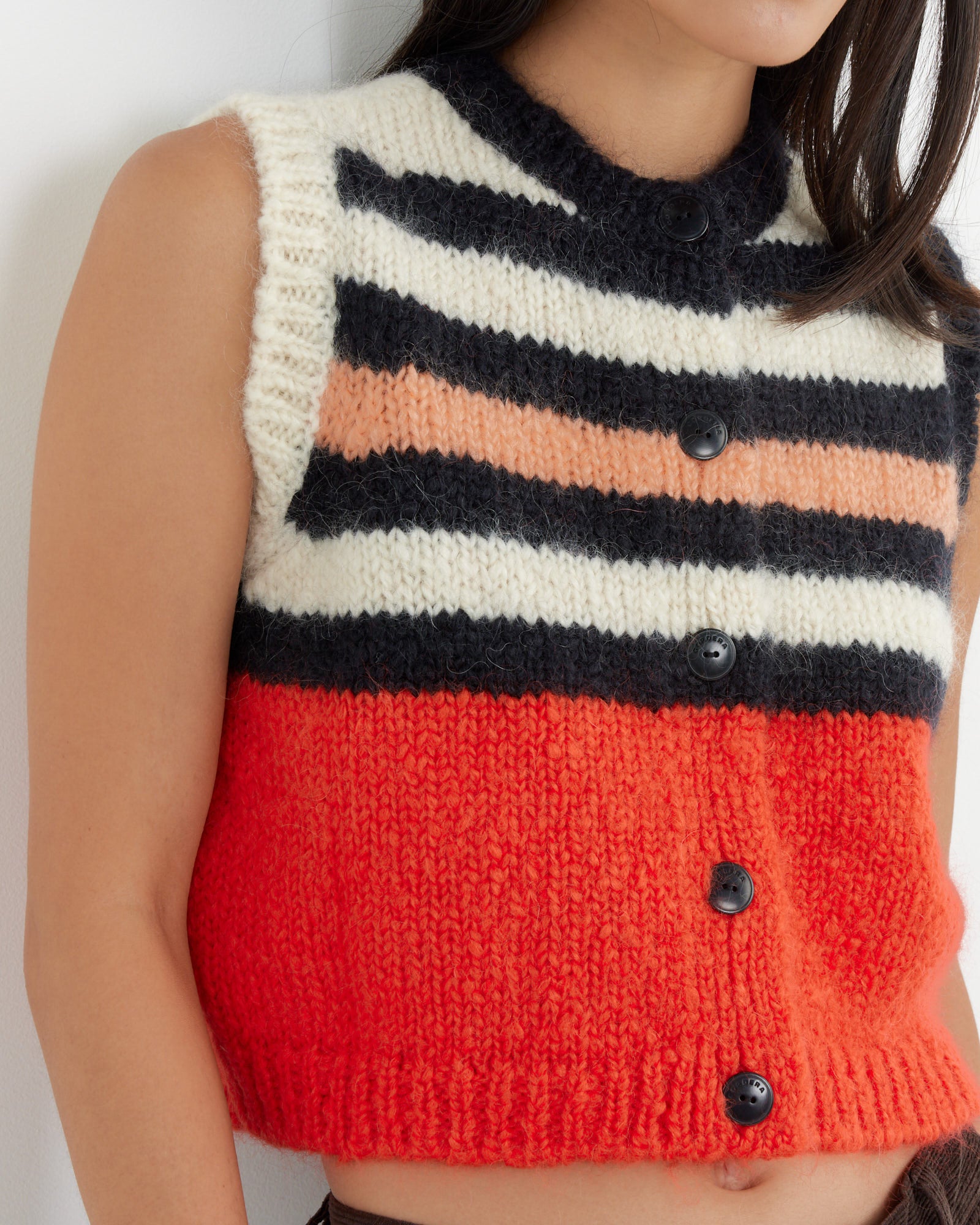 Mohair Striped Waistcoat in Multi Red