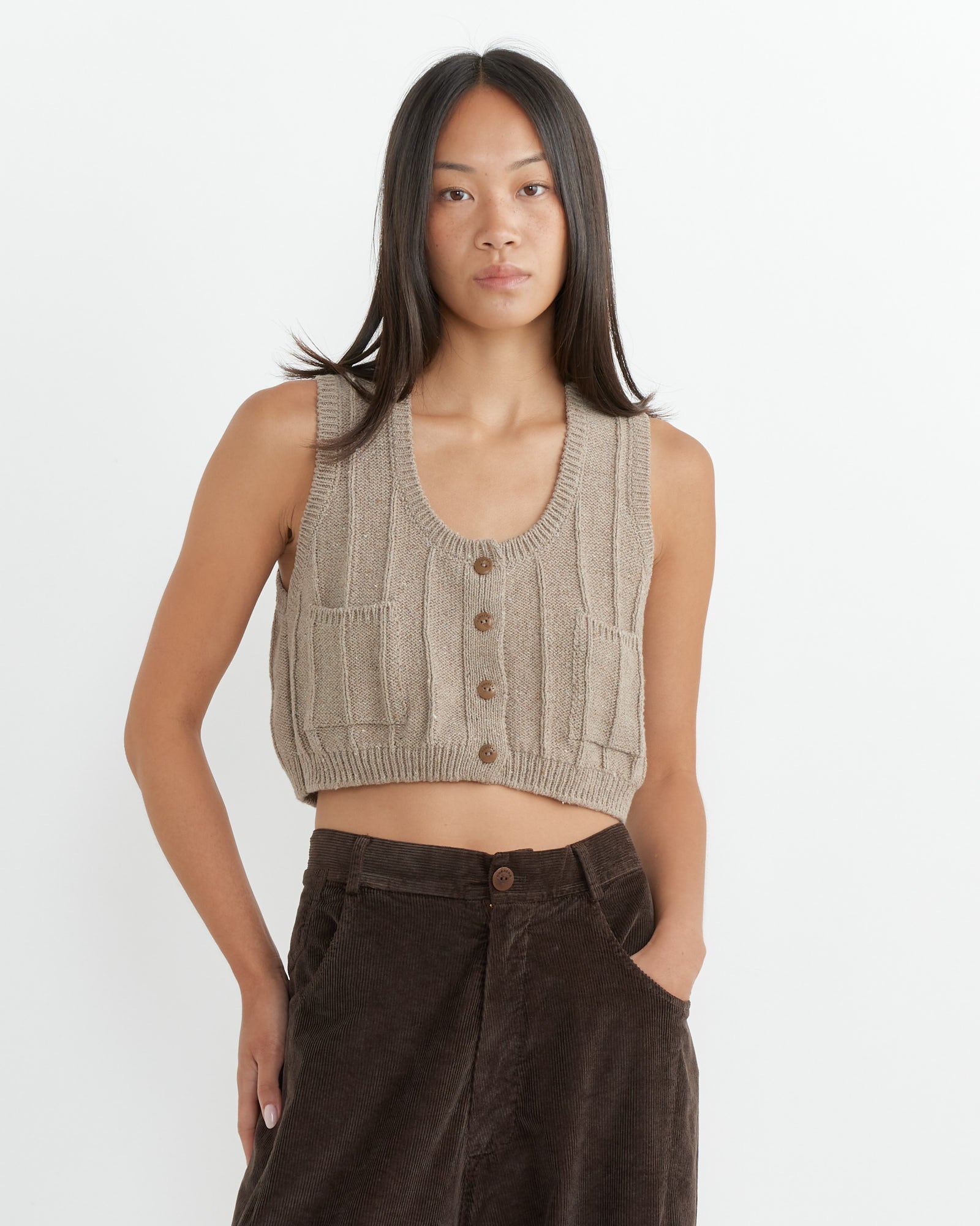 Heather Cotton Waistcoat in Taupe