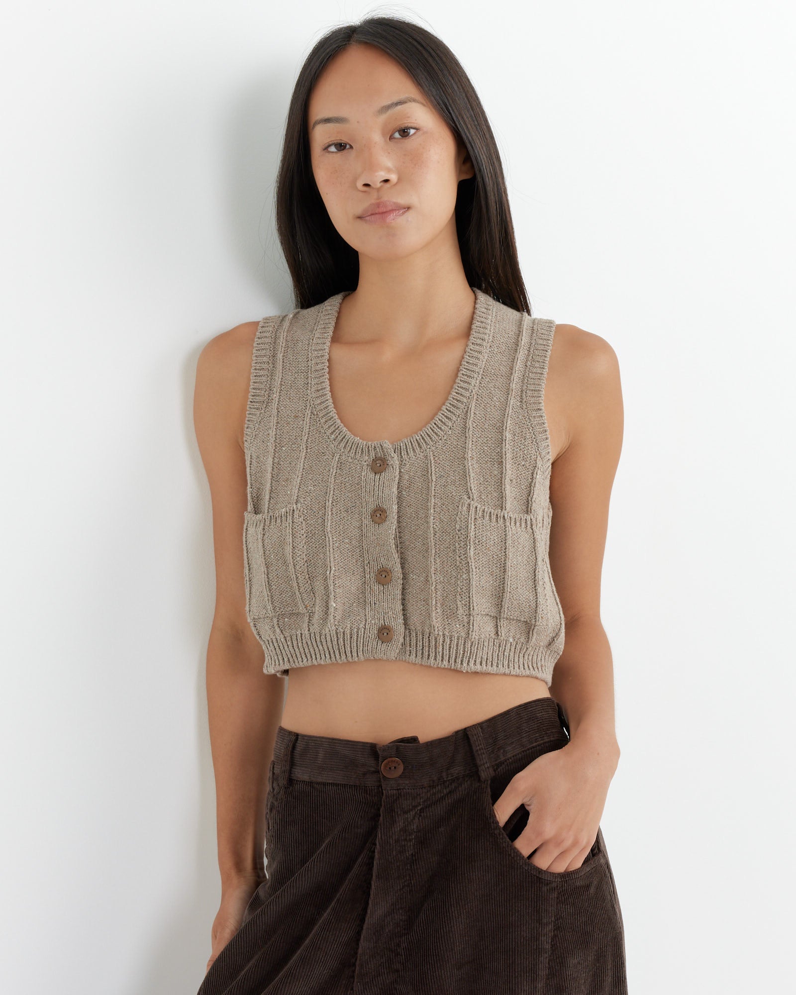 Heather Cotton Waistcoat in Taupe