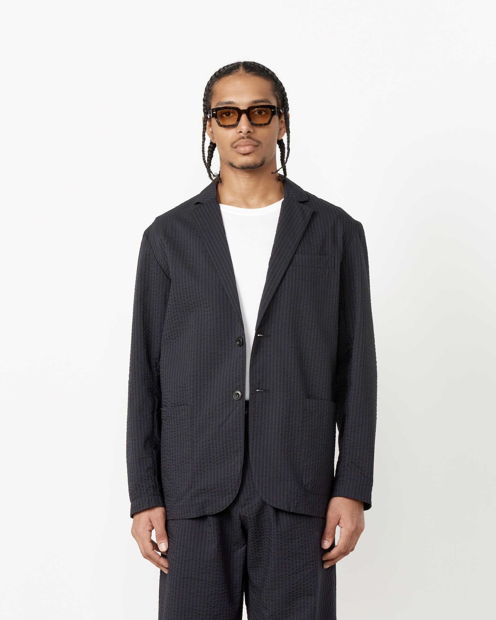 Blazer Striped Seersucker in Navy/Black