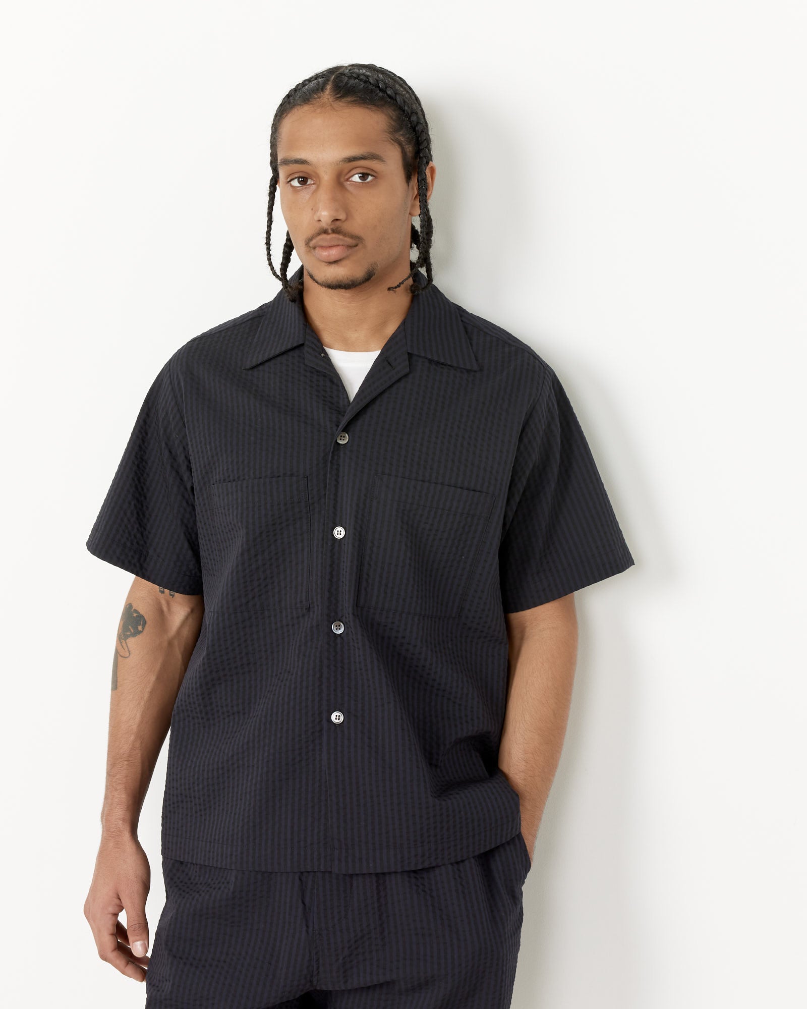 Acoustic Shirt Striped Seersucker in Navy/Black