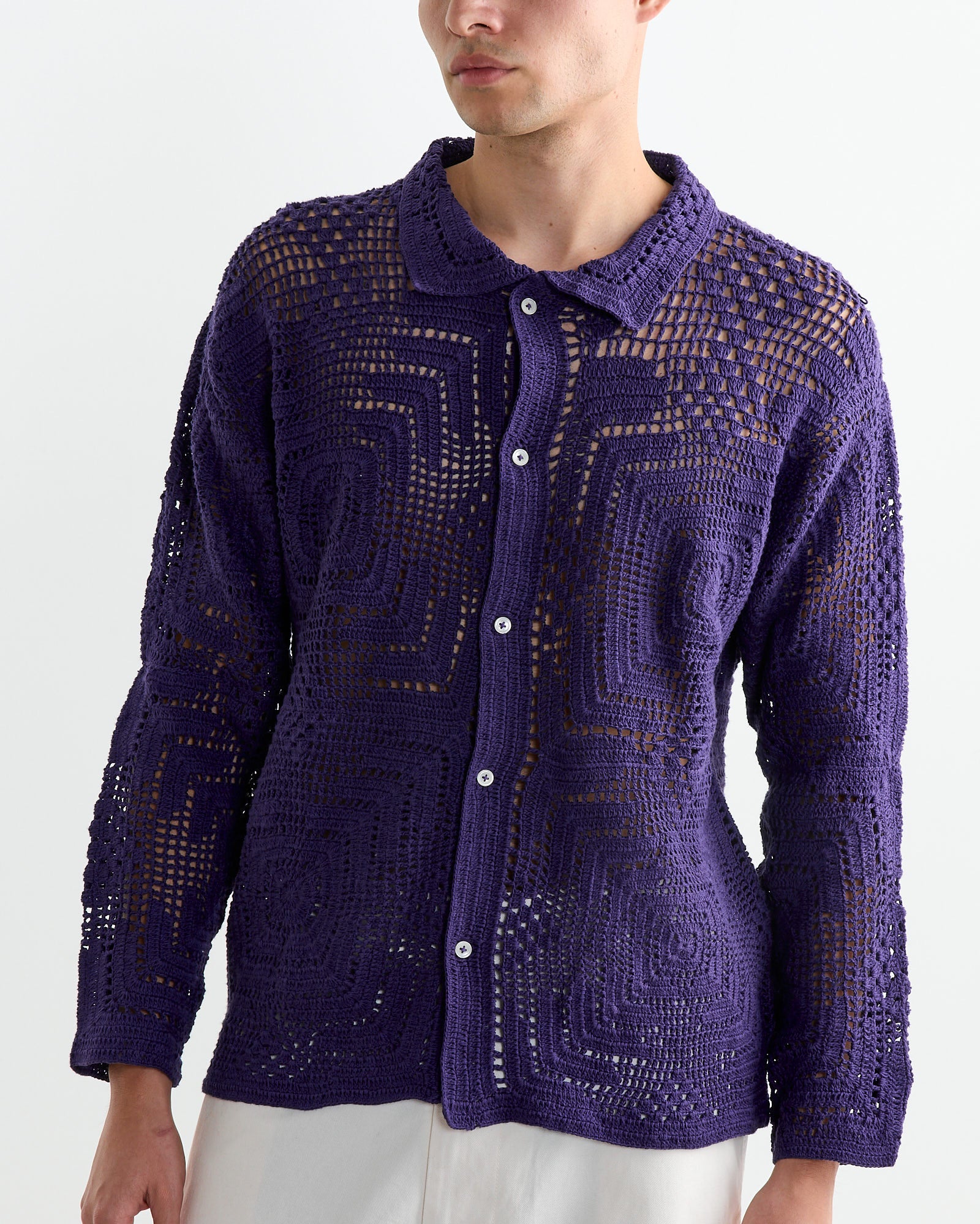 Bode Crochet Overshirt Purple - Purple / L (261275)