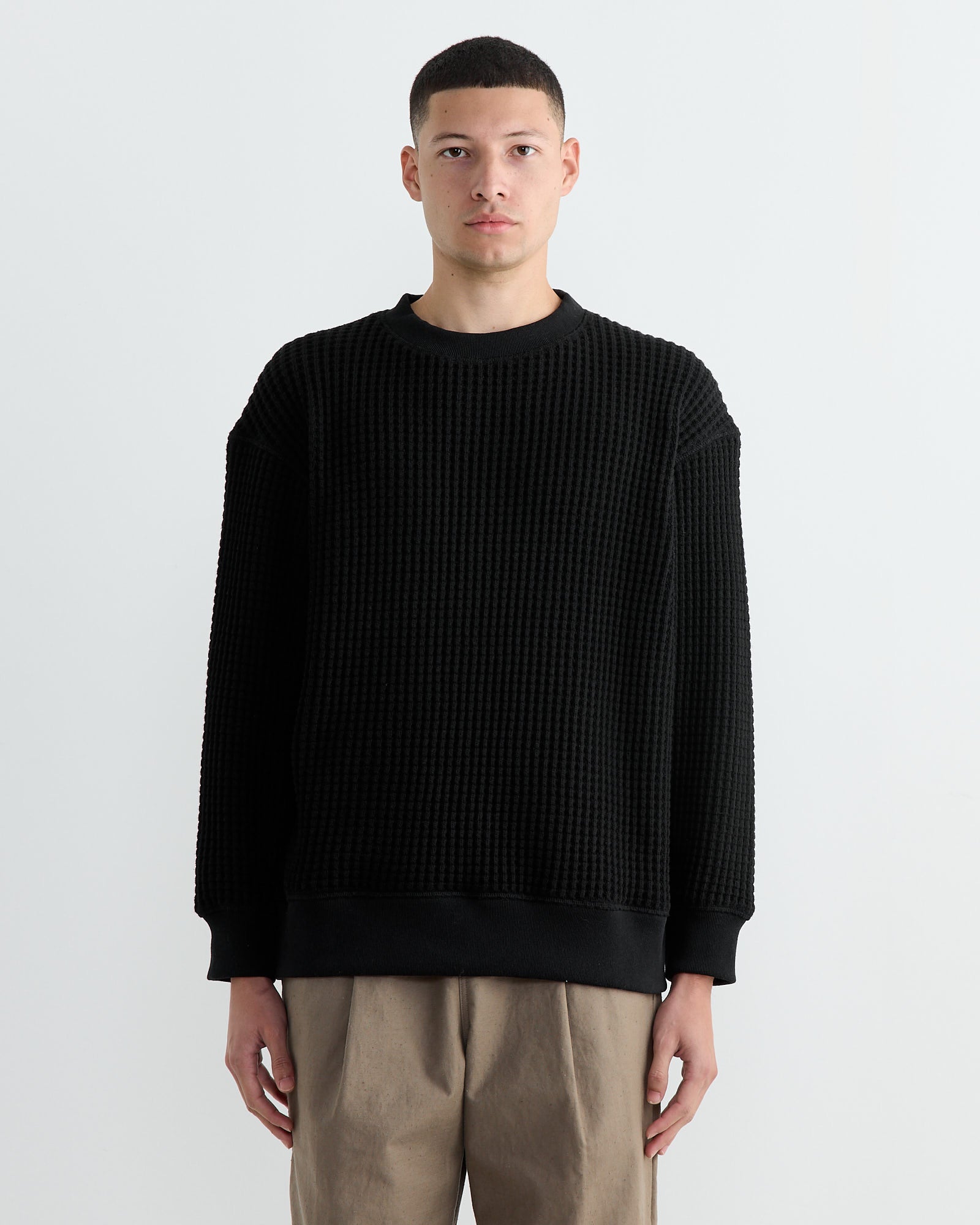 Jackman Waffle Crewneck Black - Black / L (261402)