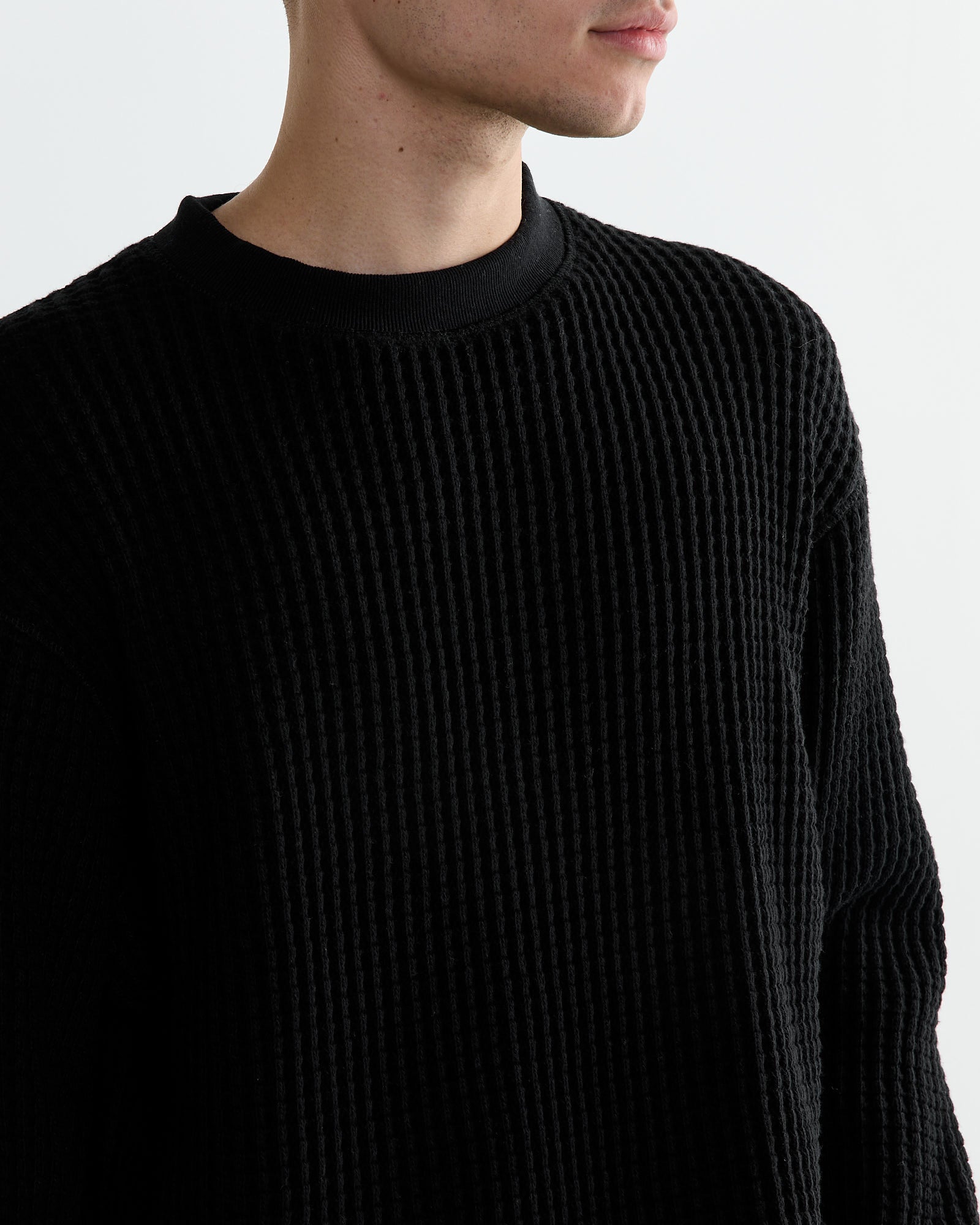 Jackman Waffle Crewneck Black - Black / L (261402)