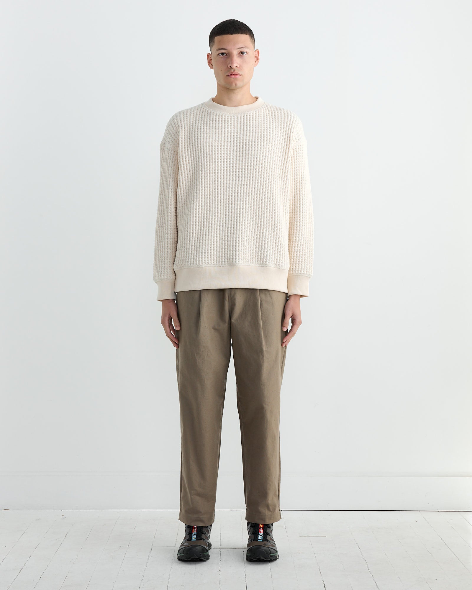 Jackman Waffle Crewneck Ivory - Ivory / L (261406)