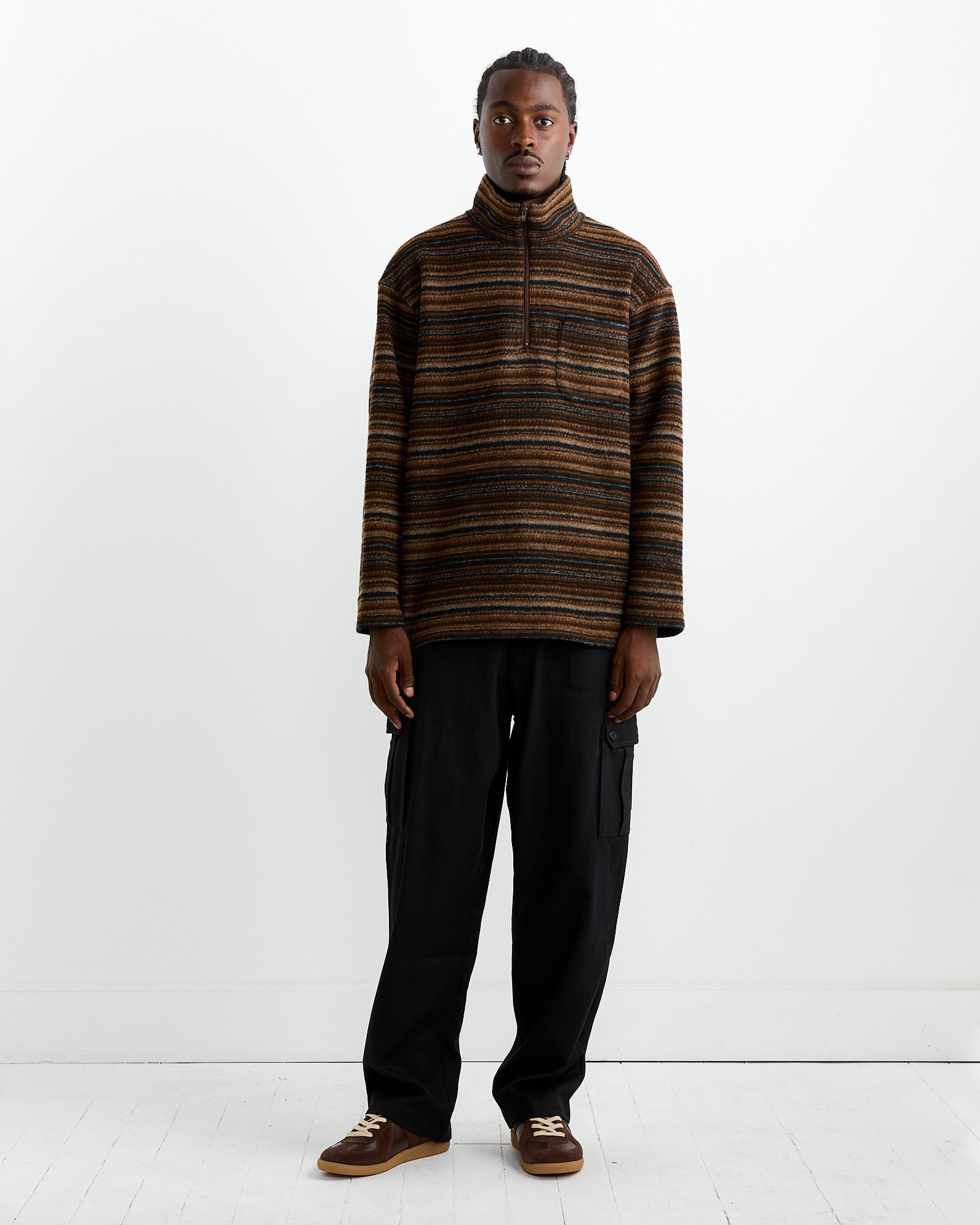 Zip Mock Sweater in Brown Stripe