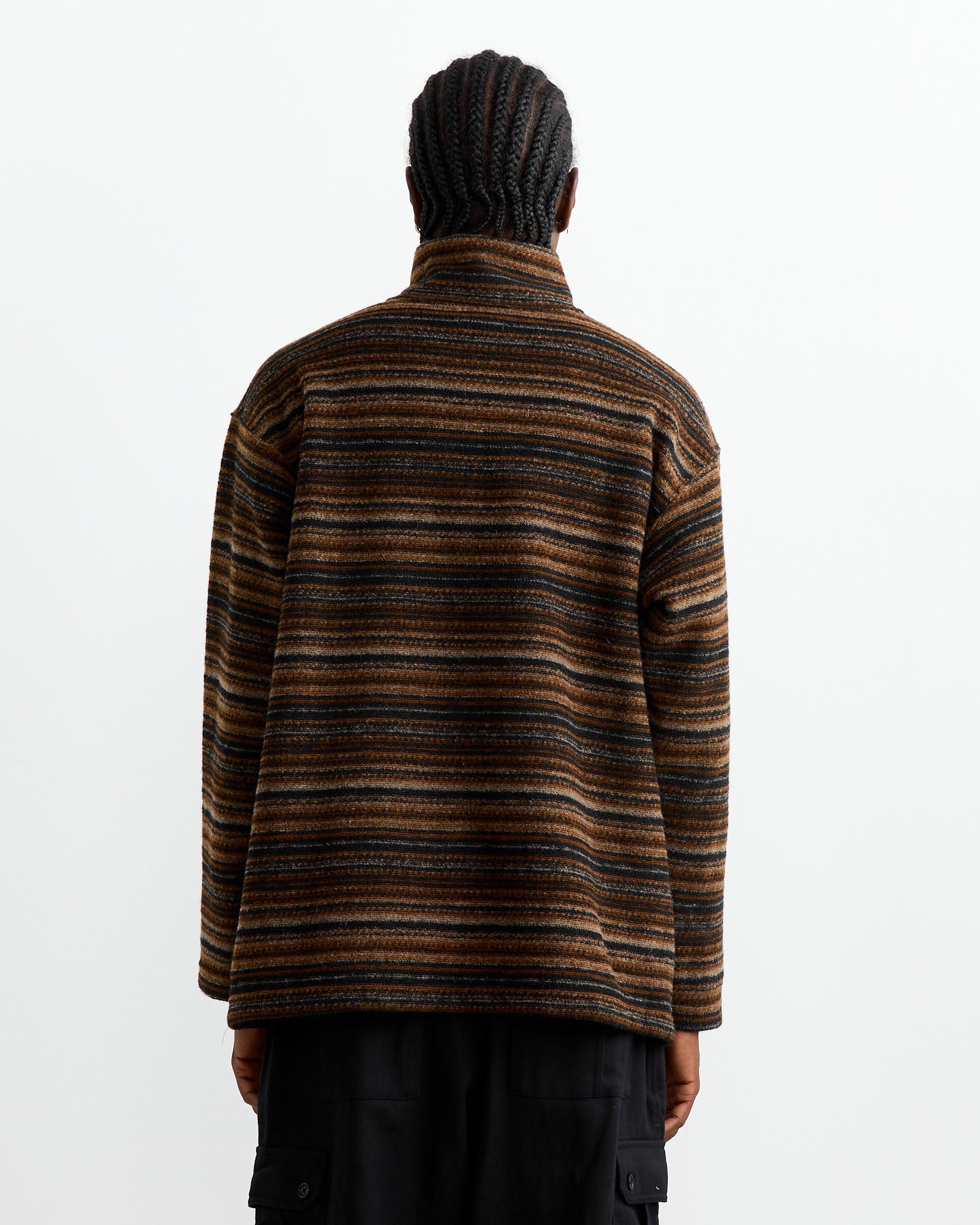 Zip Mock Sweater in Brown Stripe