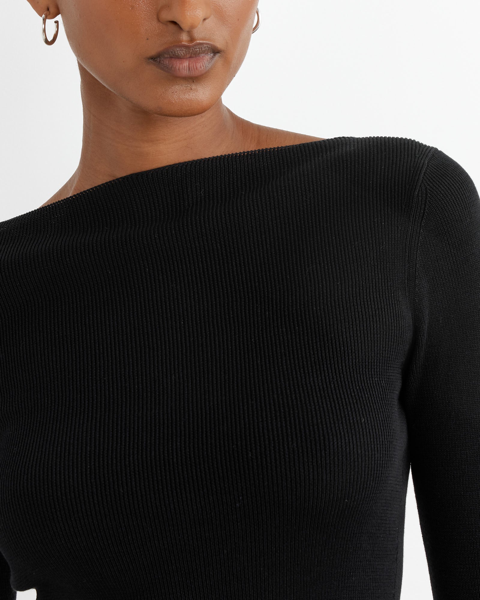 Rouleau Tie Reversible Knit Top in Black