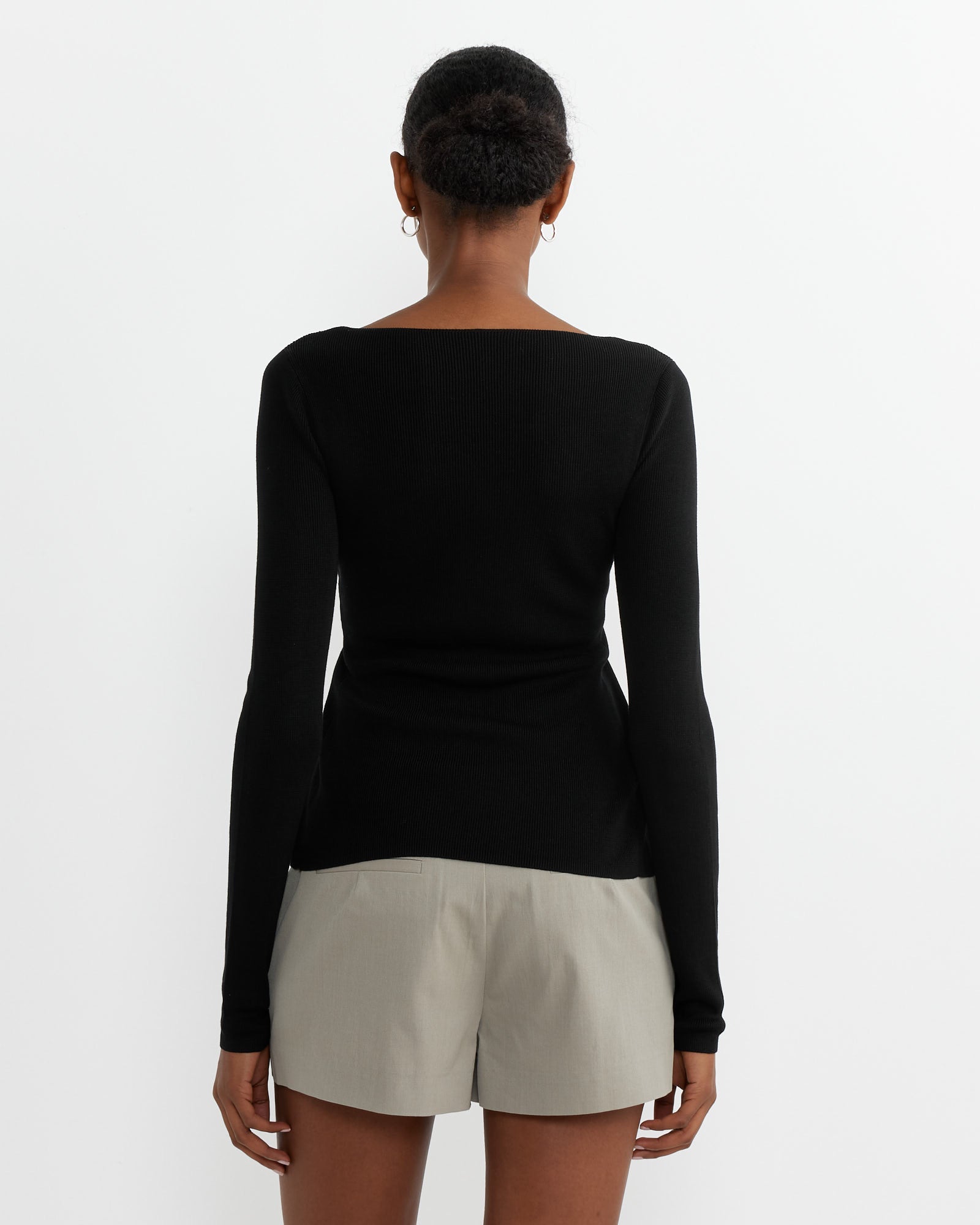 Rouleau Tie Reversible Knit Top in Black