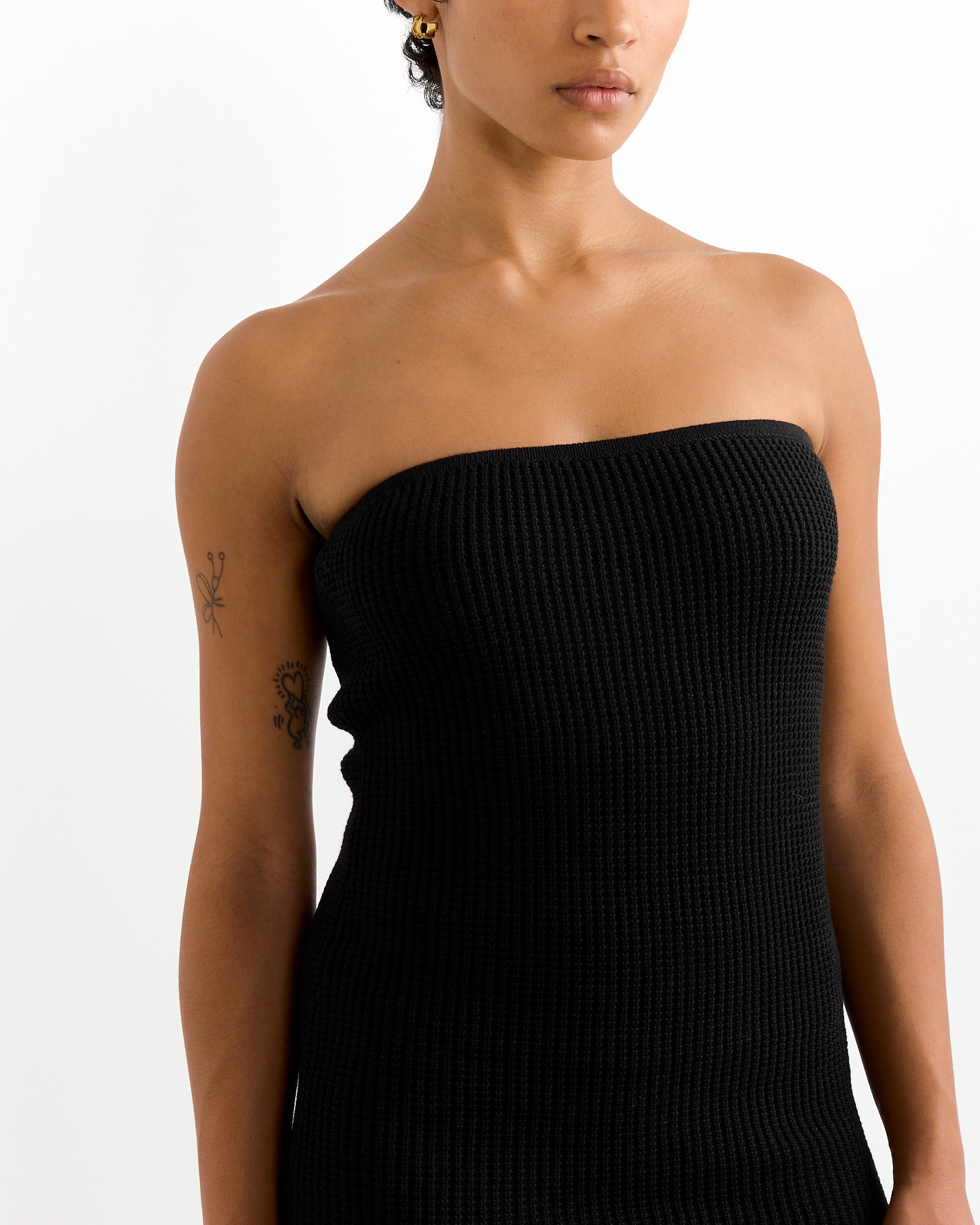 Textured Knit Column Dress in Black