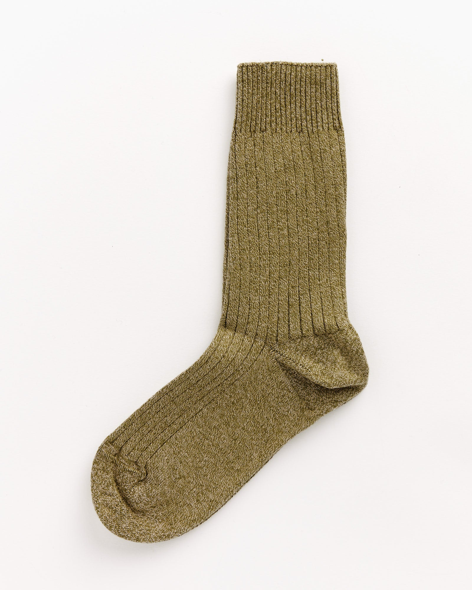 Rib Overankle Socks in Green/Tan