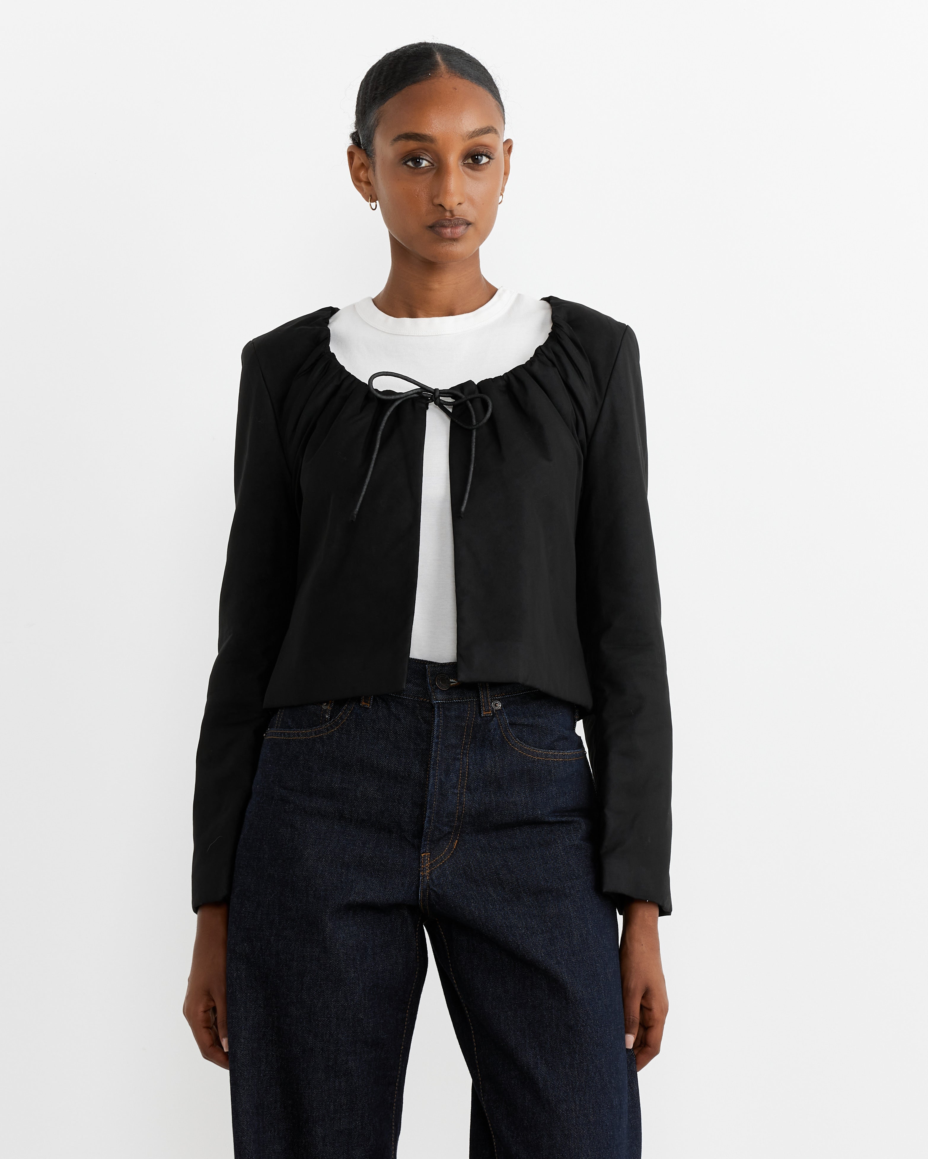 Sheer Padded Cropped Jacket in Black