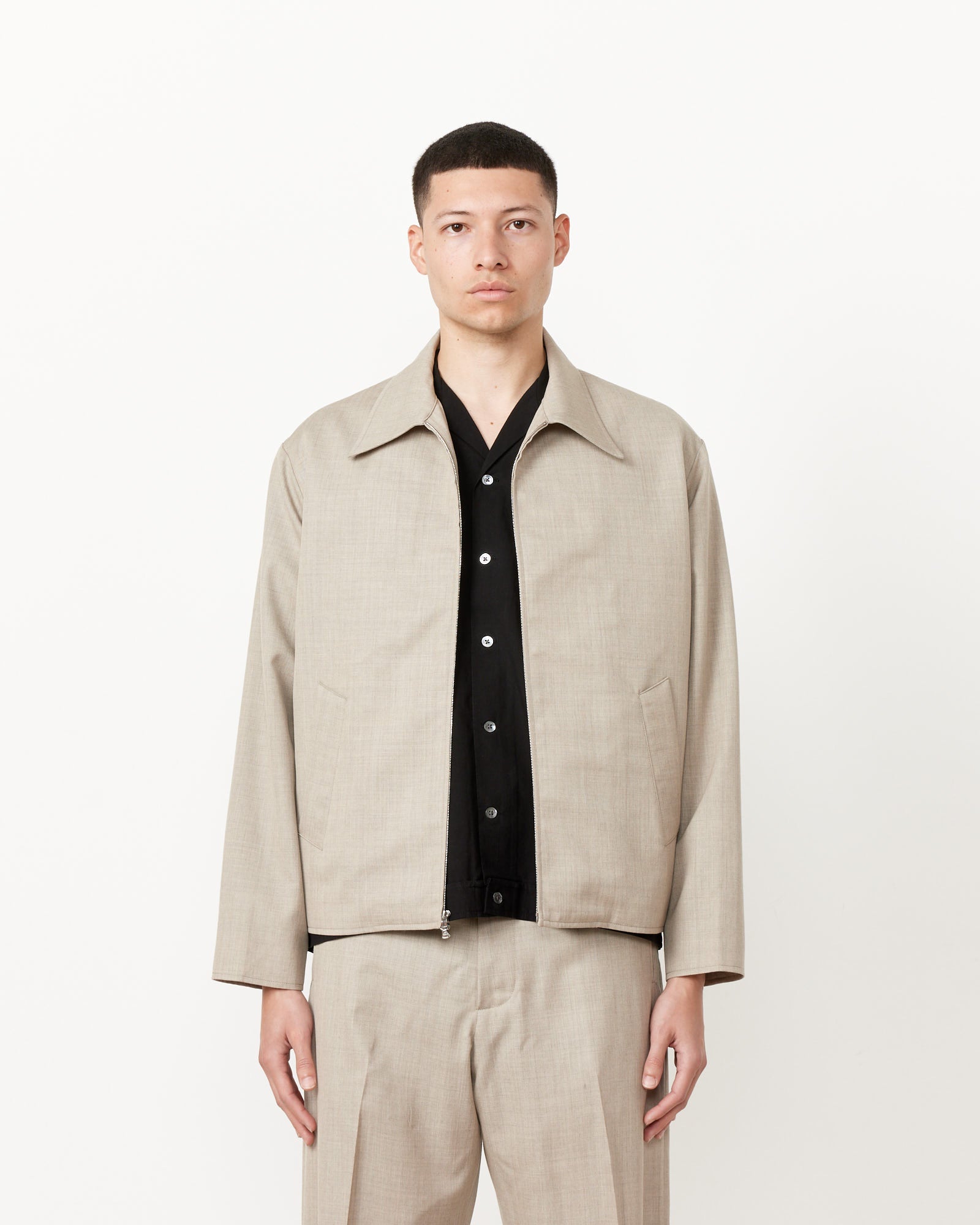 SMOCK Zip Jacket in Wool Gabardine Greige - Greige / L (262589)