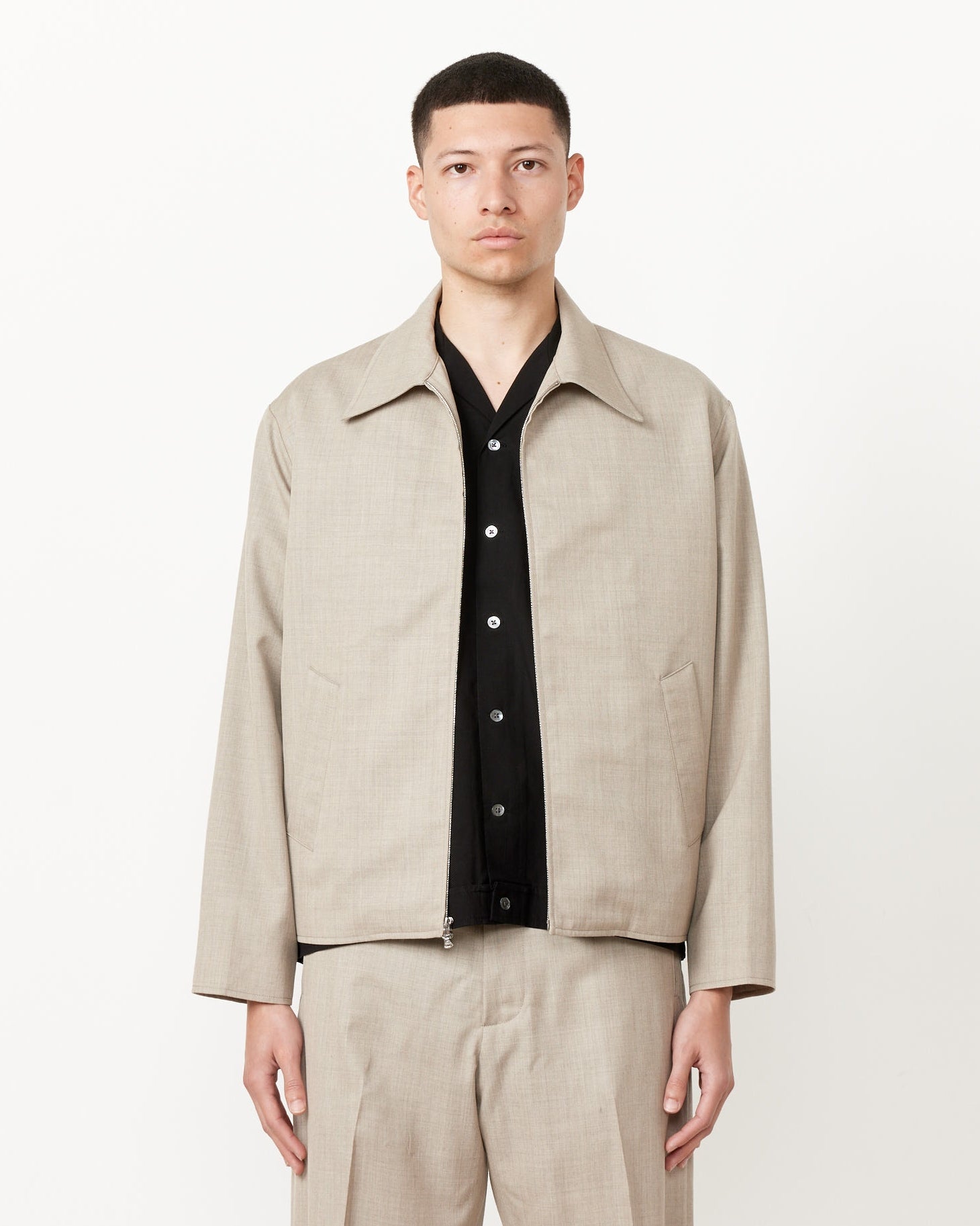 Zip Jacket Wool Gabardine in Greige