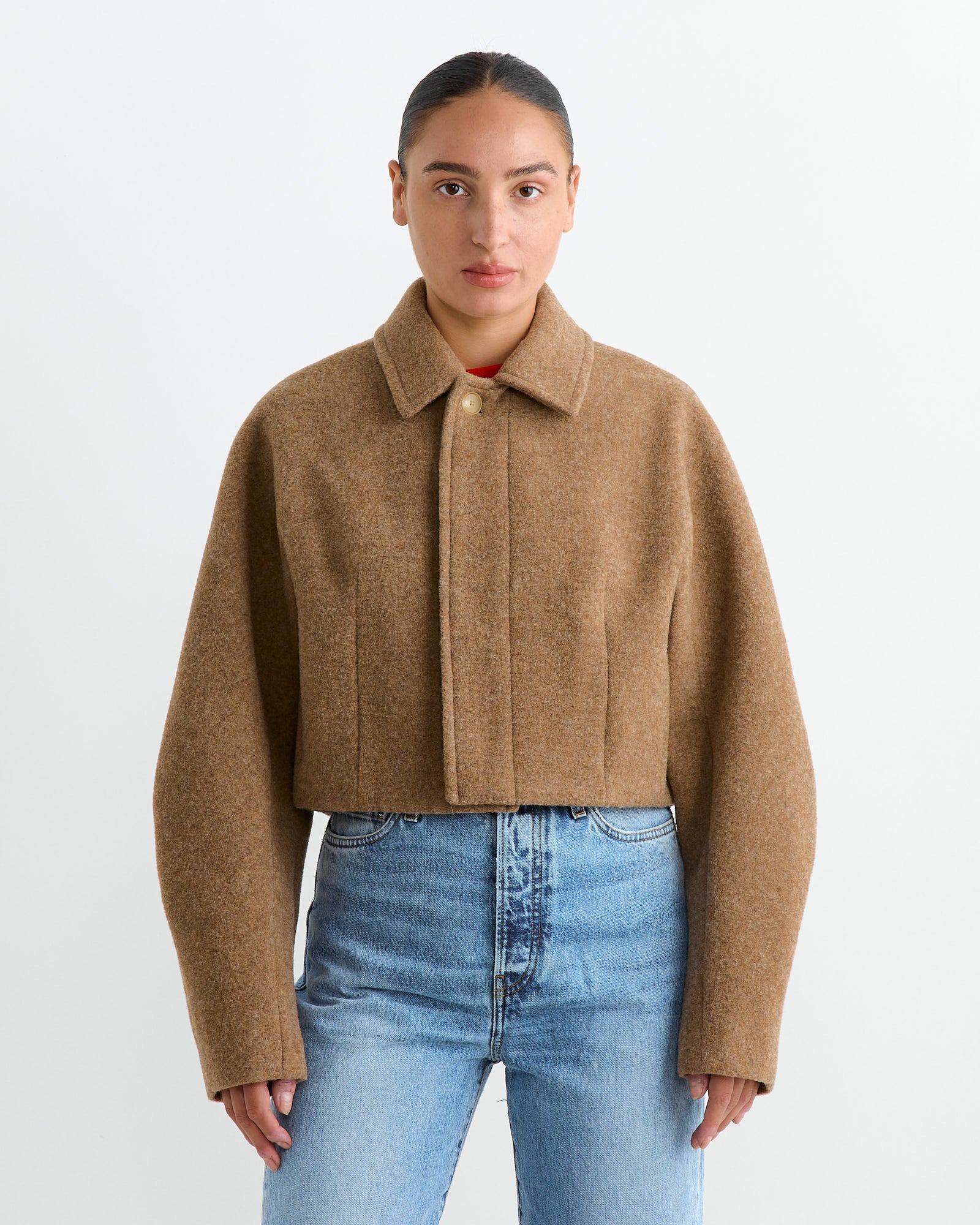 Auralee Wool Melton Short Blouson Top Brown - Top Brown / 1 (262679)