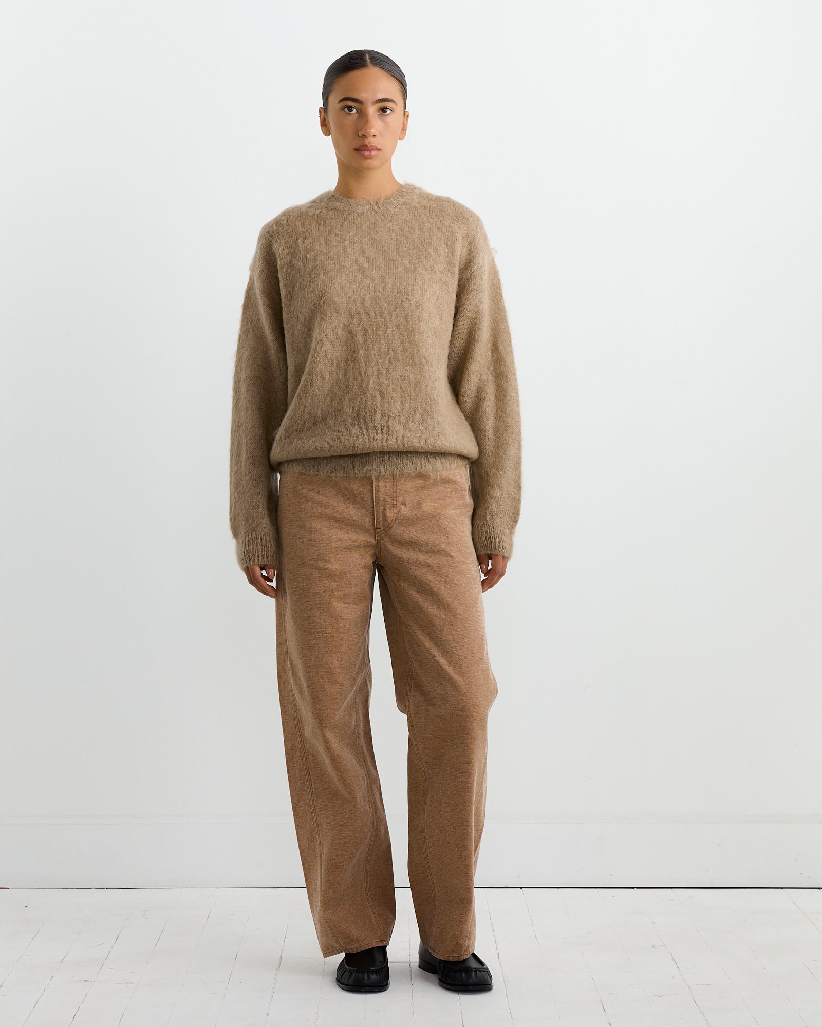 Mohair Knit Pullover in Grey Beige