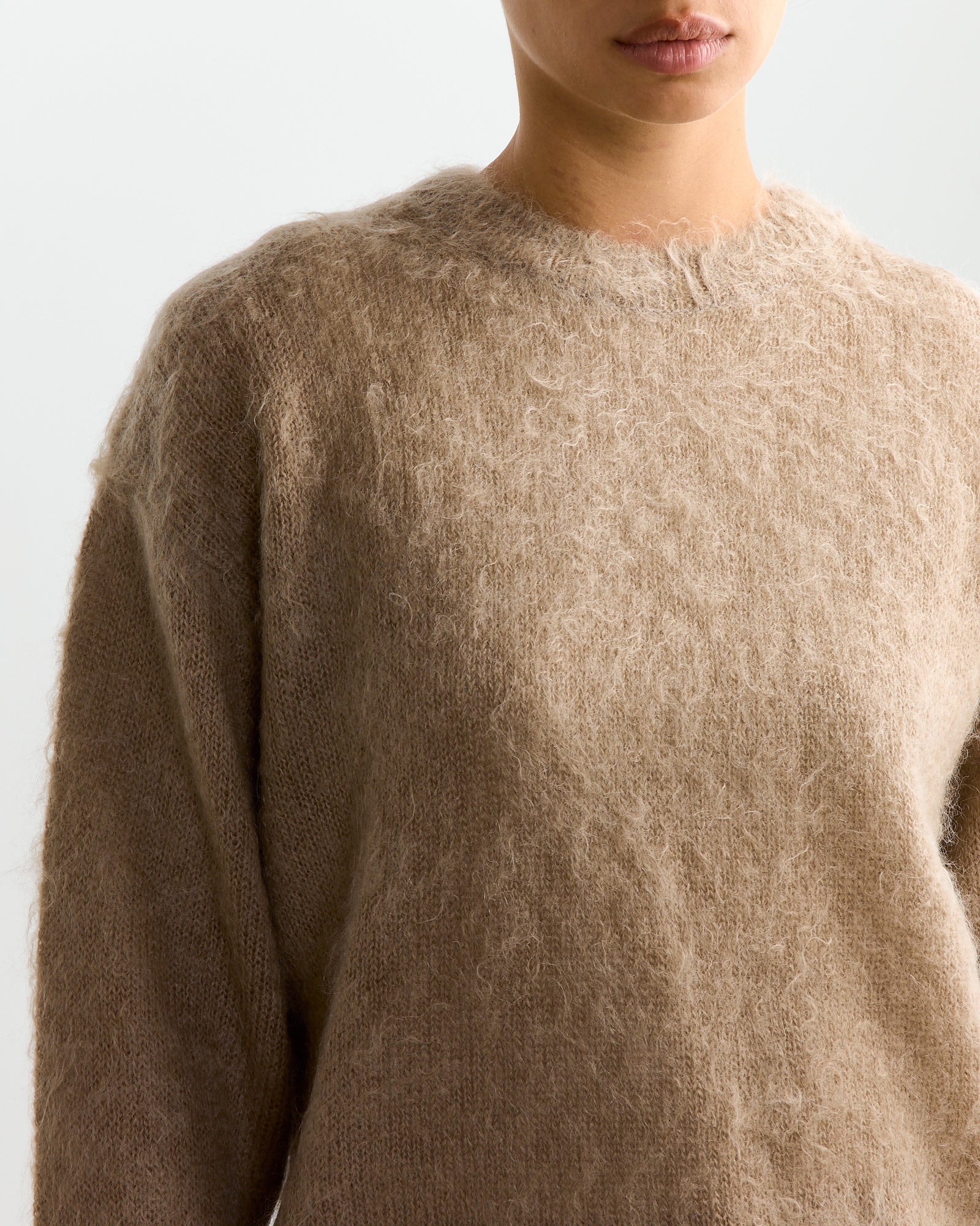 Mohair Knit Pullover in Grey Beige