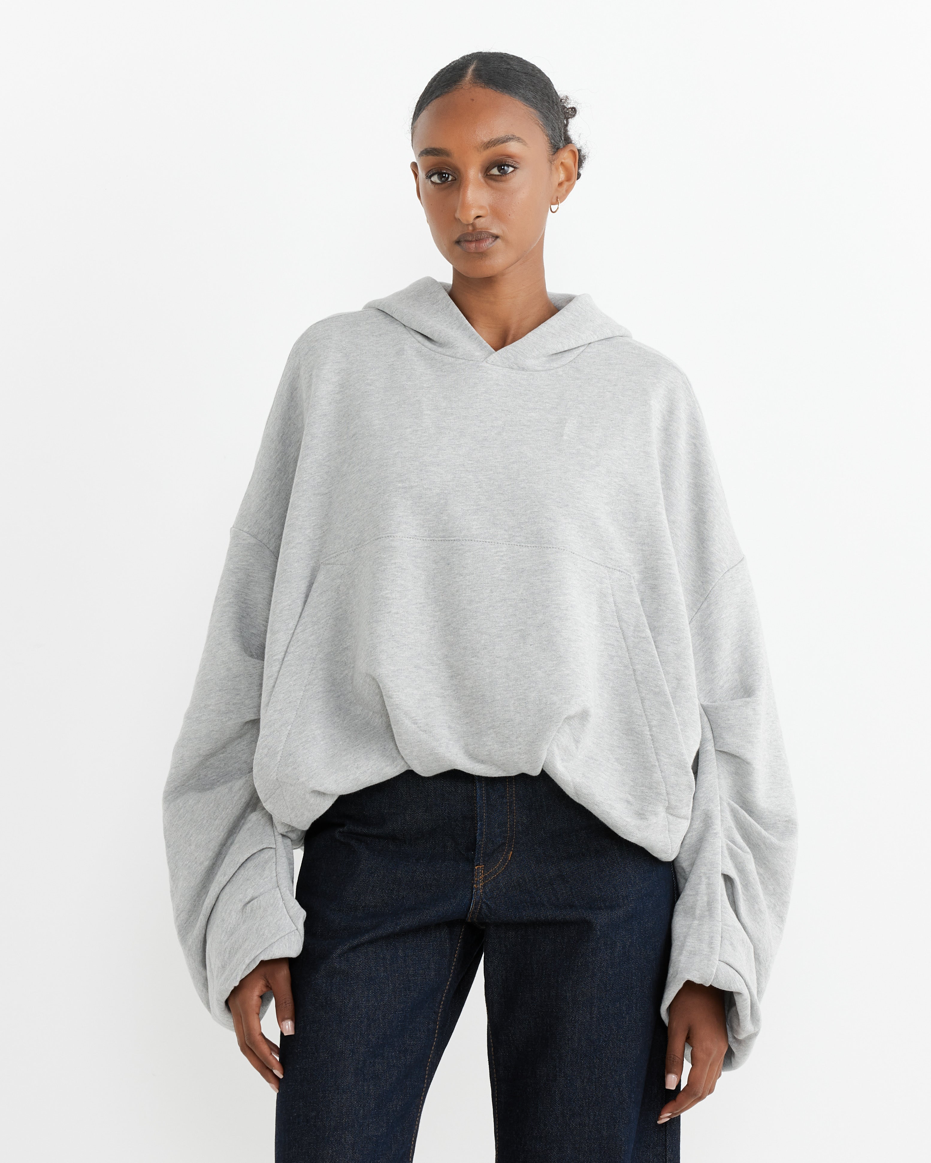 Cropped Hoodie in Grey Melange