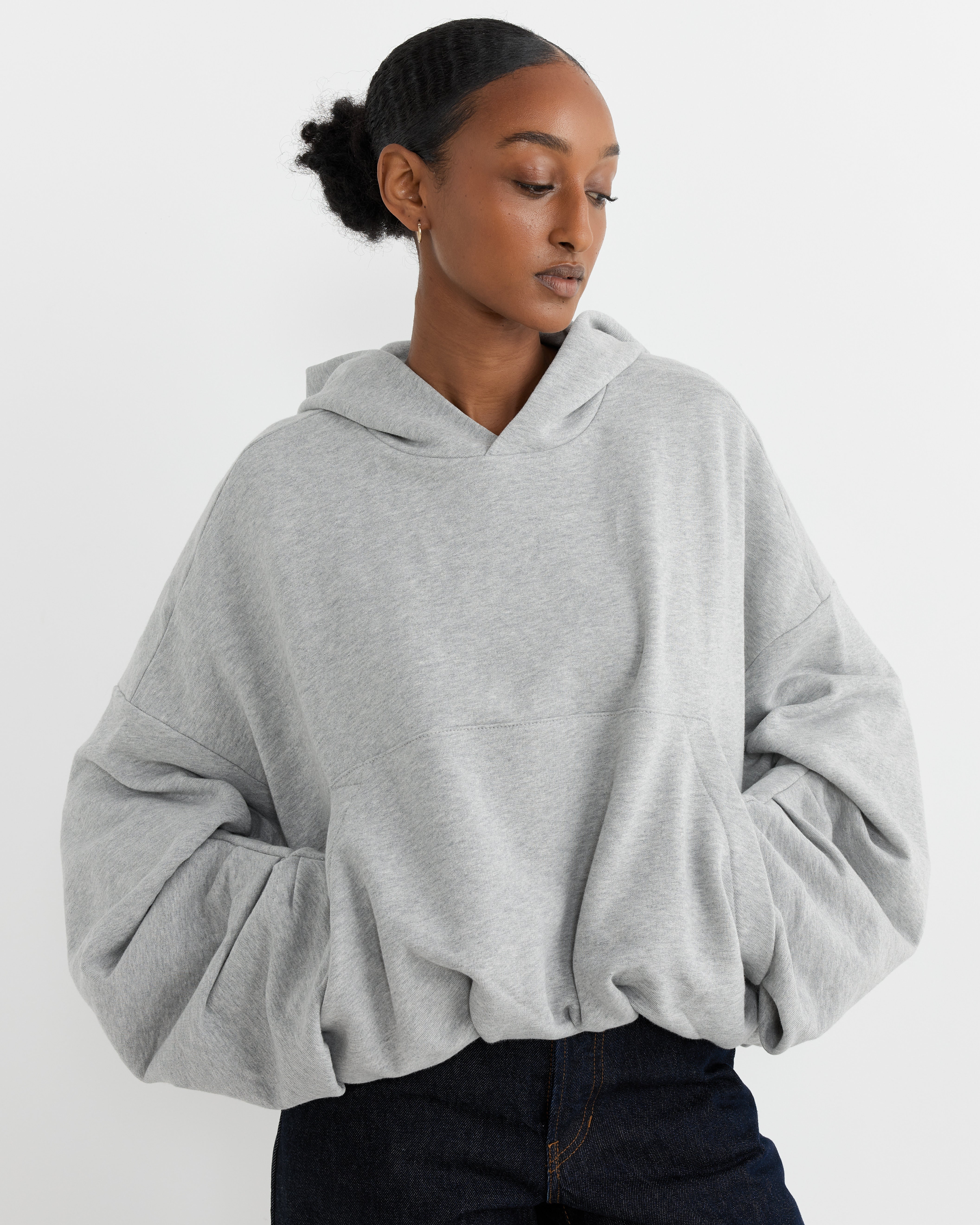 Cropped Hoodie in Grey Melange