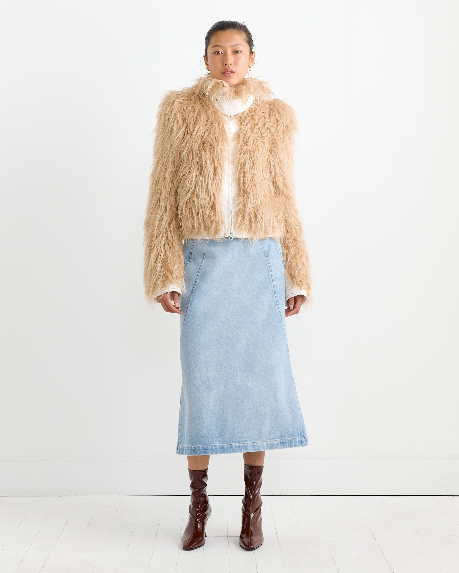 Faux Fur Jacket in Beige