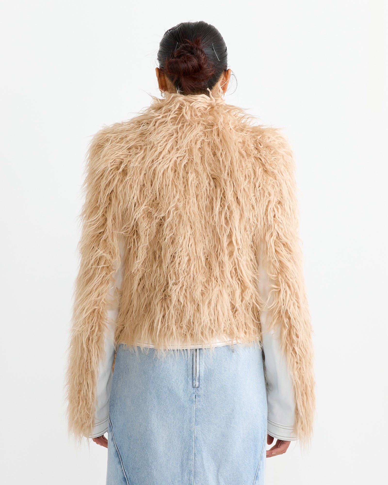 Faux Fur Jacket in Beige