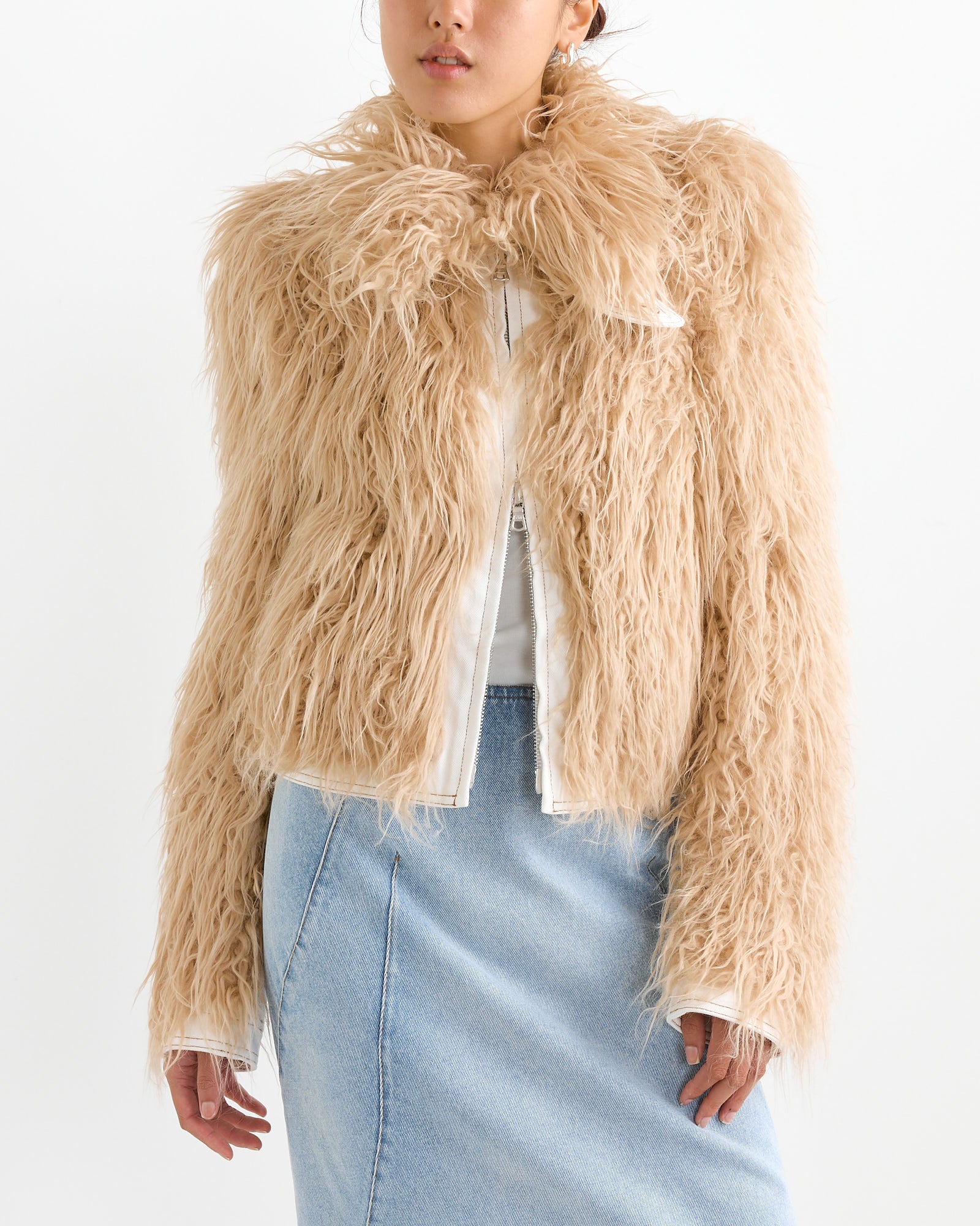 Faux Fur Jacket in Beige