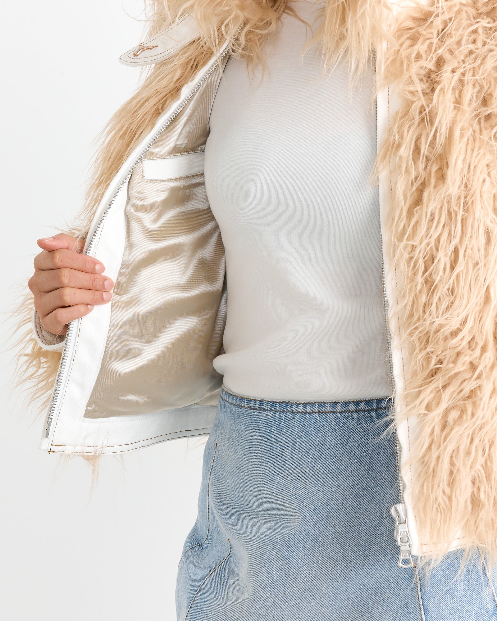 Faux Fur Jacket in Beige