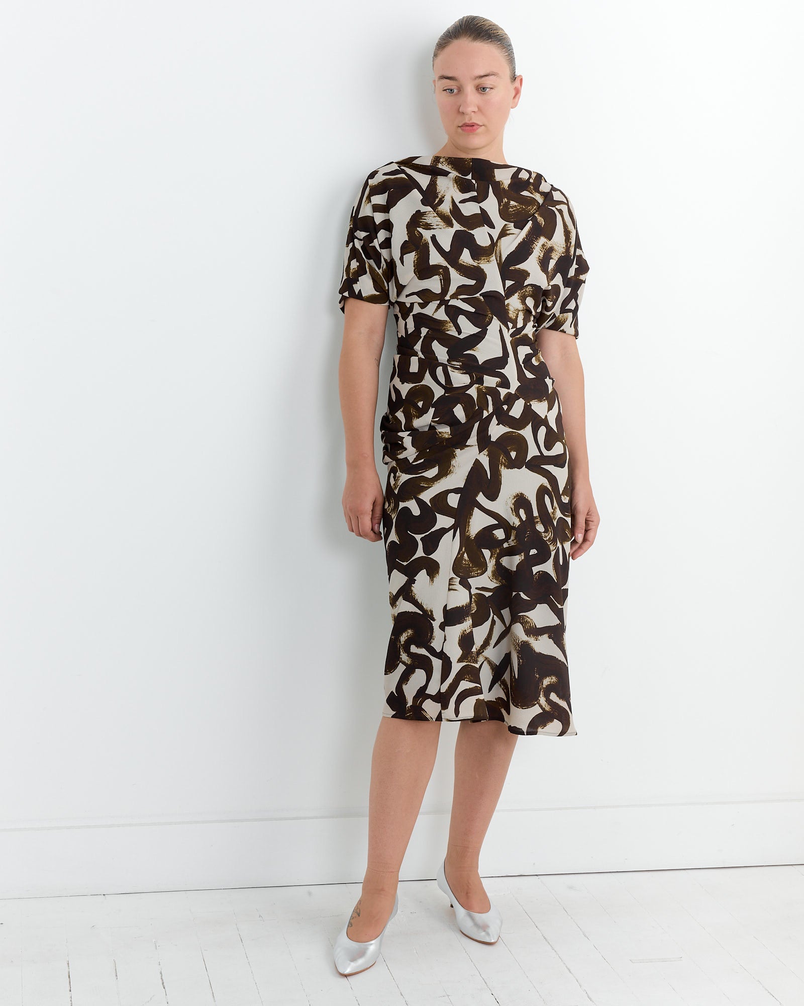 Draped Dress in Brown - Brown / 36 (262706)