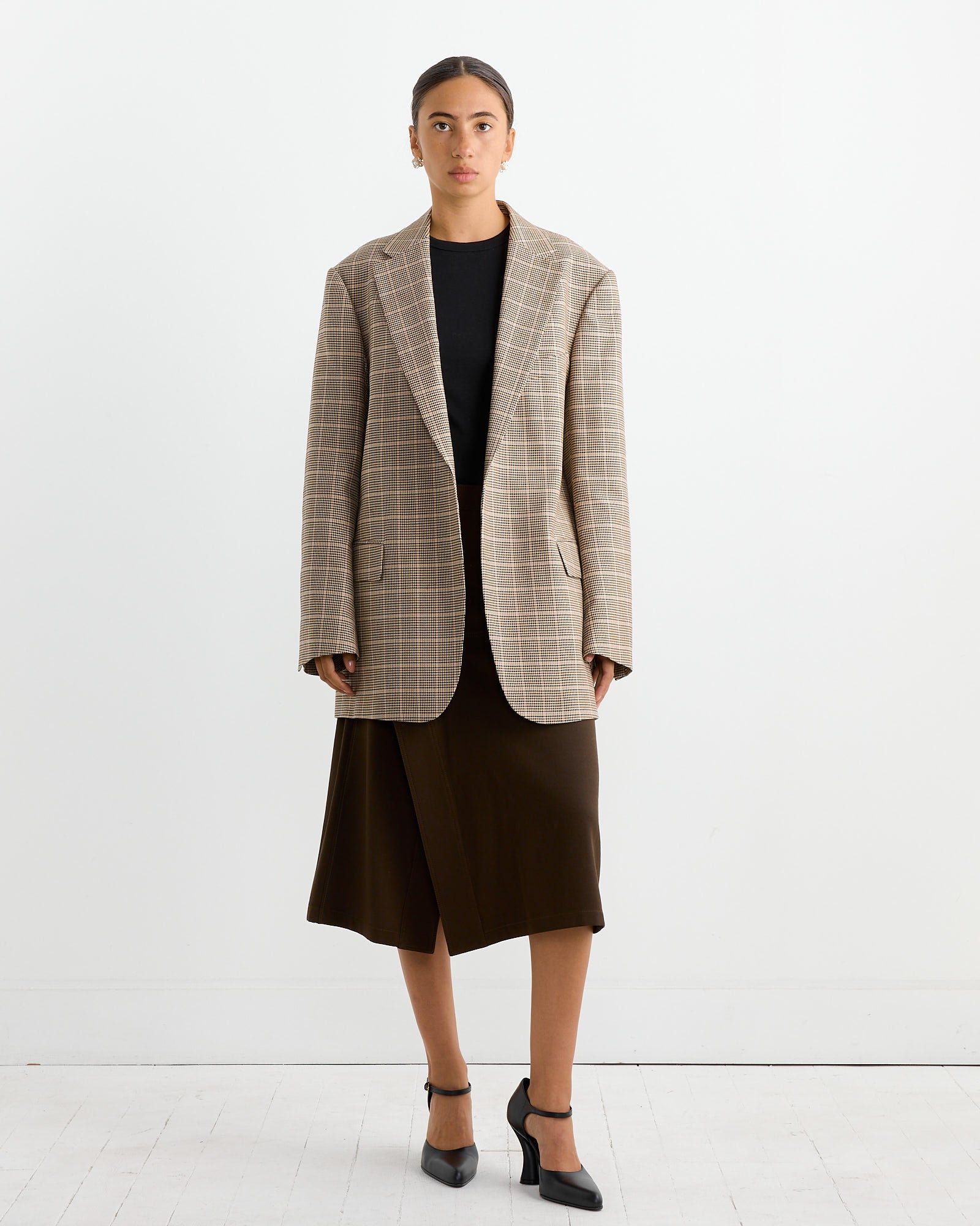 Asymmetrical Wrapover Skirt in Kobicha Brown