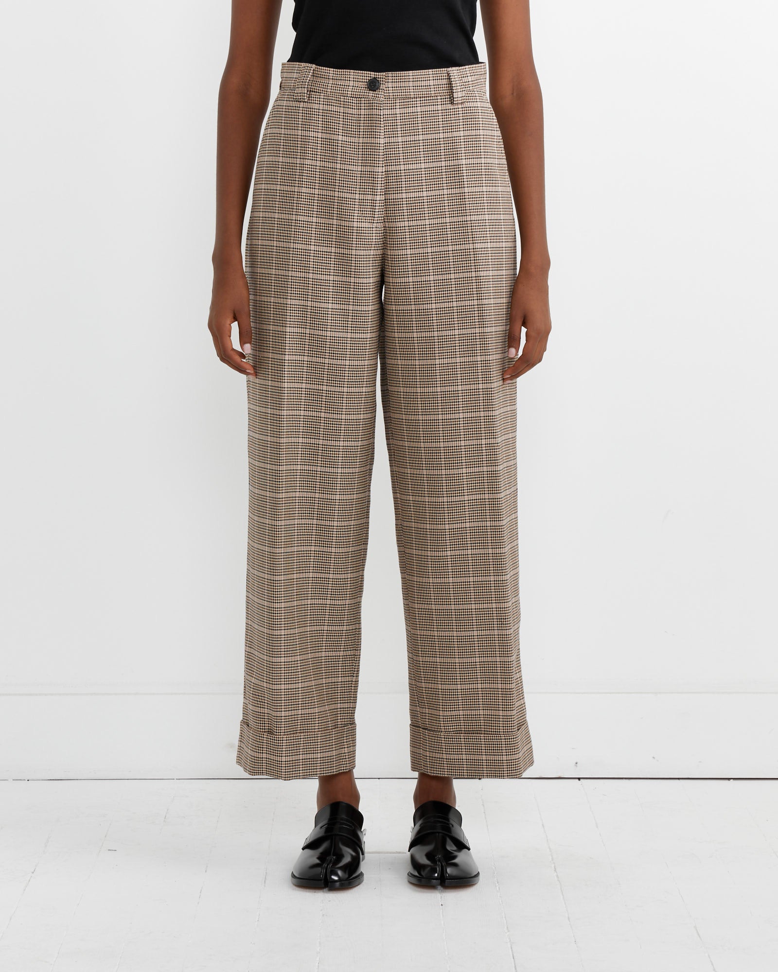 Checked Cuffed Pants in Beige