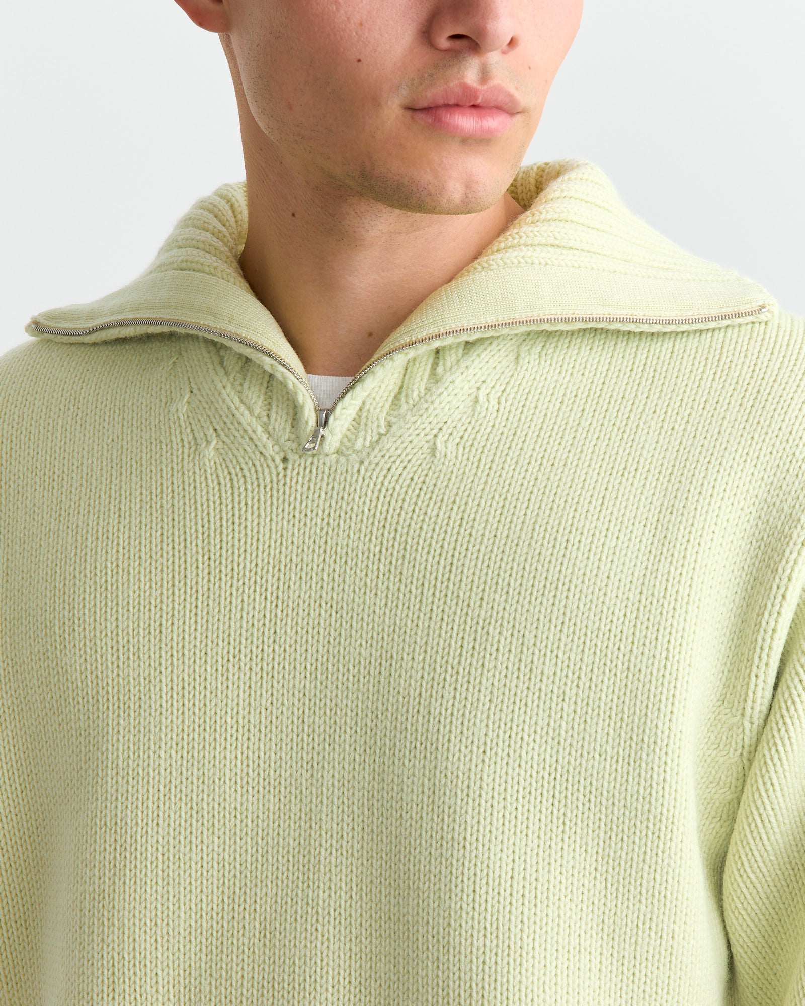 Auralee Wool Knit Half Zip Pullover Light Lime - Light Lime / 4 (262797)