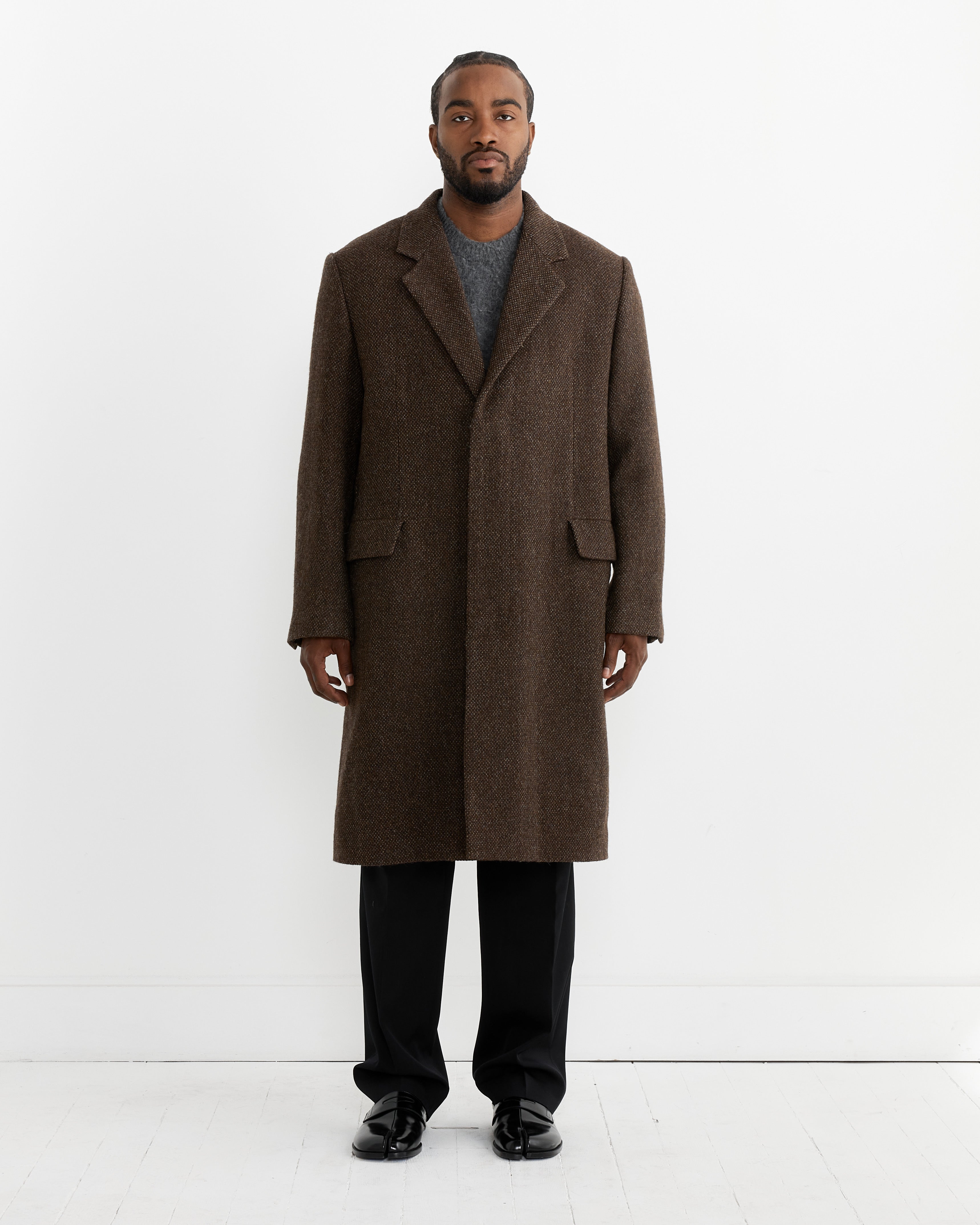 Lama Wool Chesterfield Coat in Brown