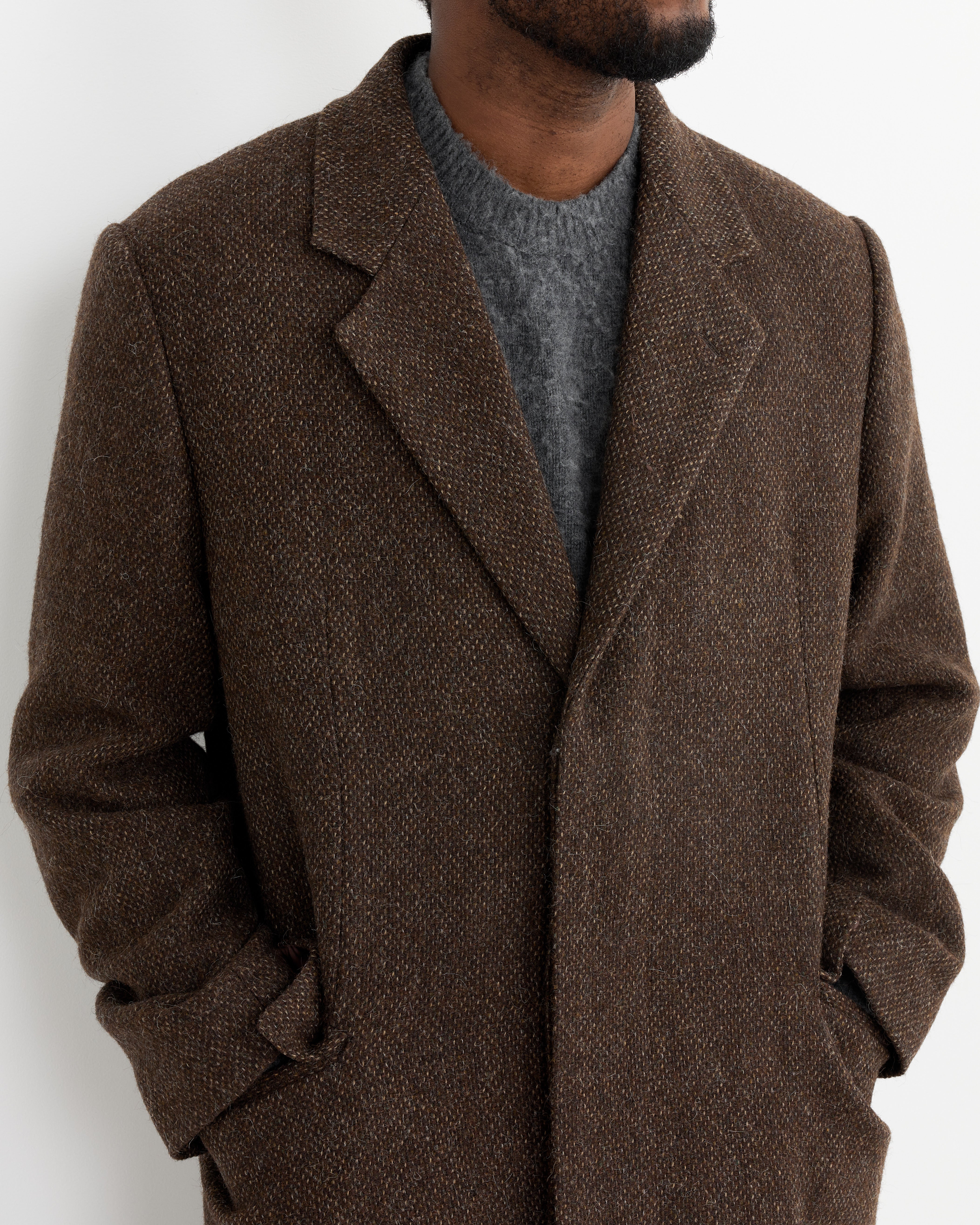 Lama Wool Chesterfield Coat in Brown