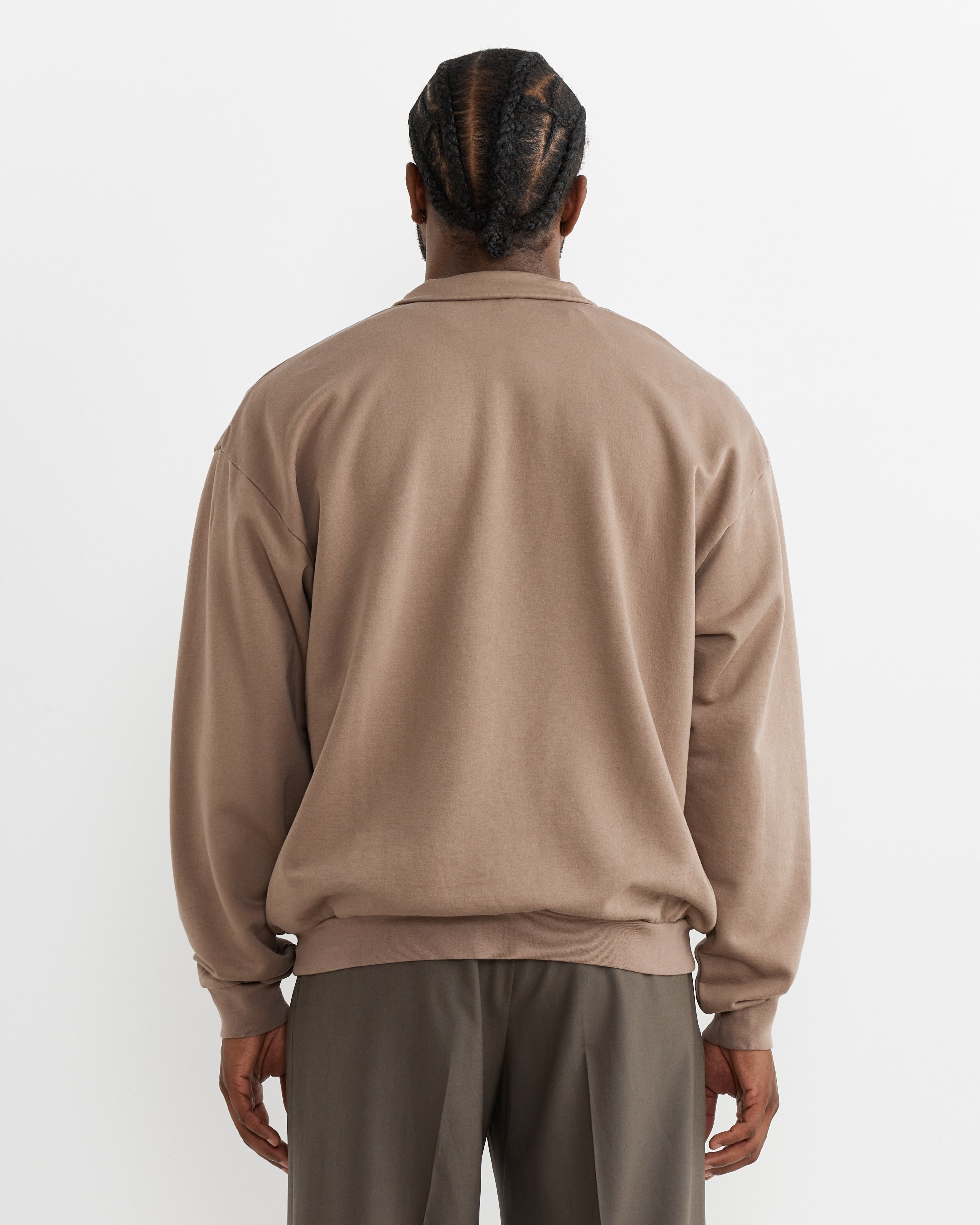 Elasticated Sweat Half Zip Pullover in Grey Beige