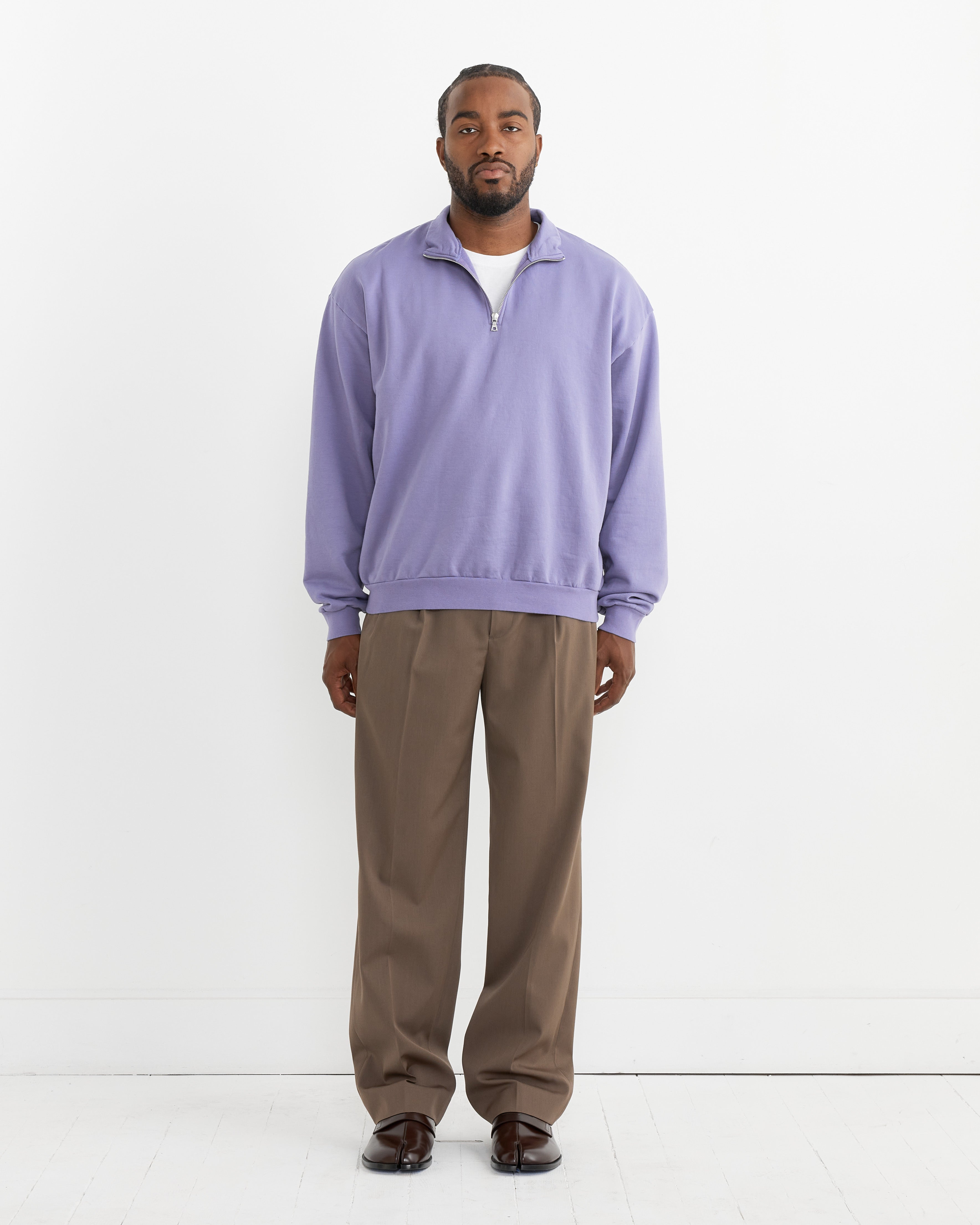 Elasticated Sweat Half Zip Pullover in Purple