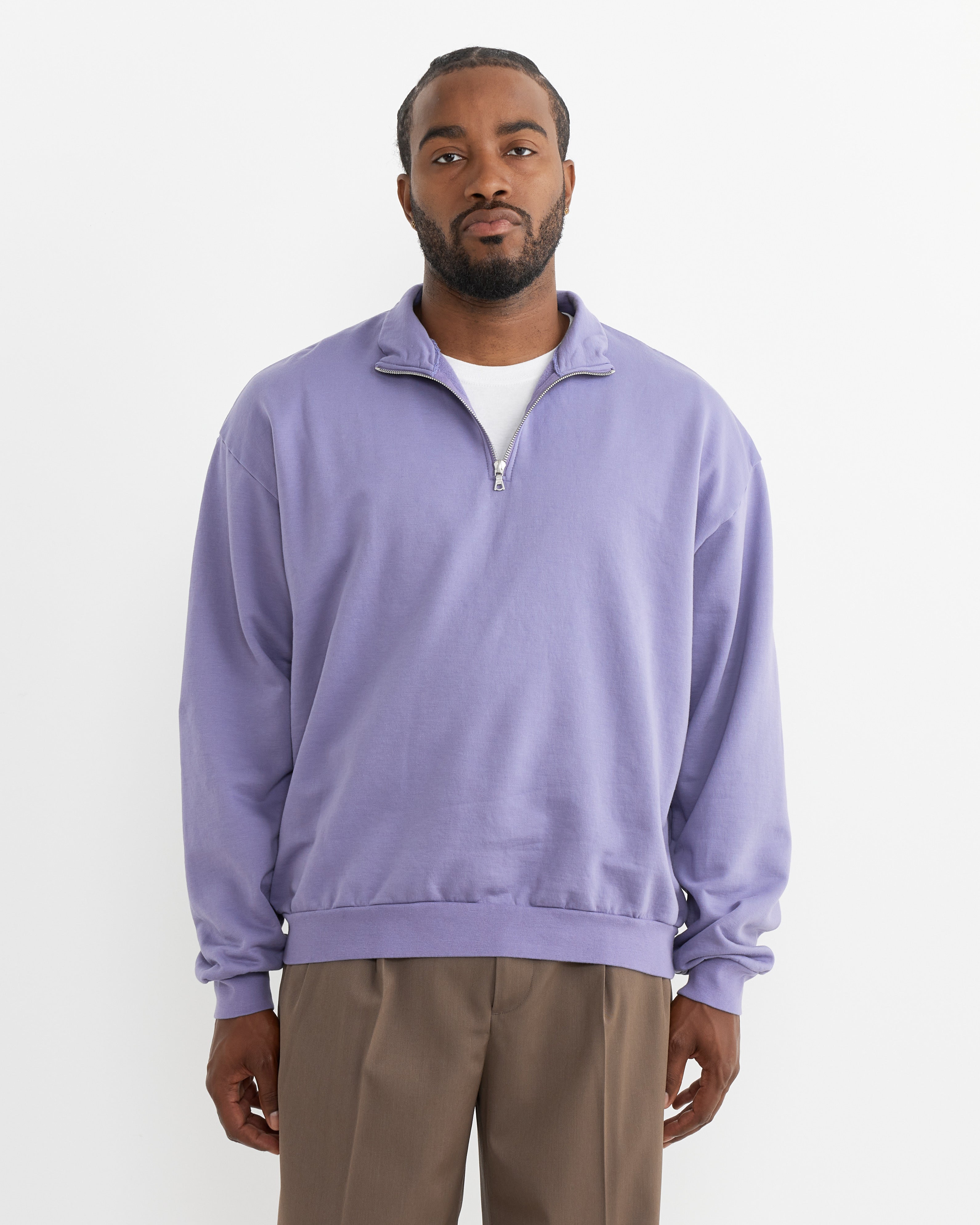 Elasticated Sweat Half Zip Pullover in Purple