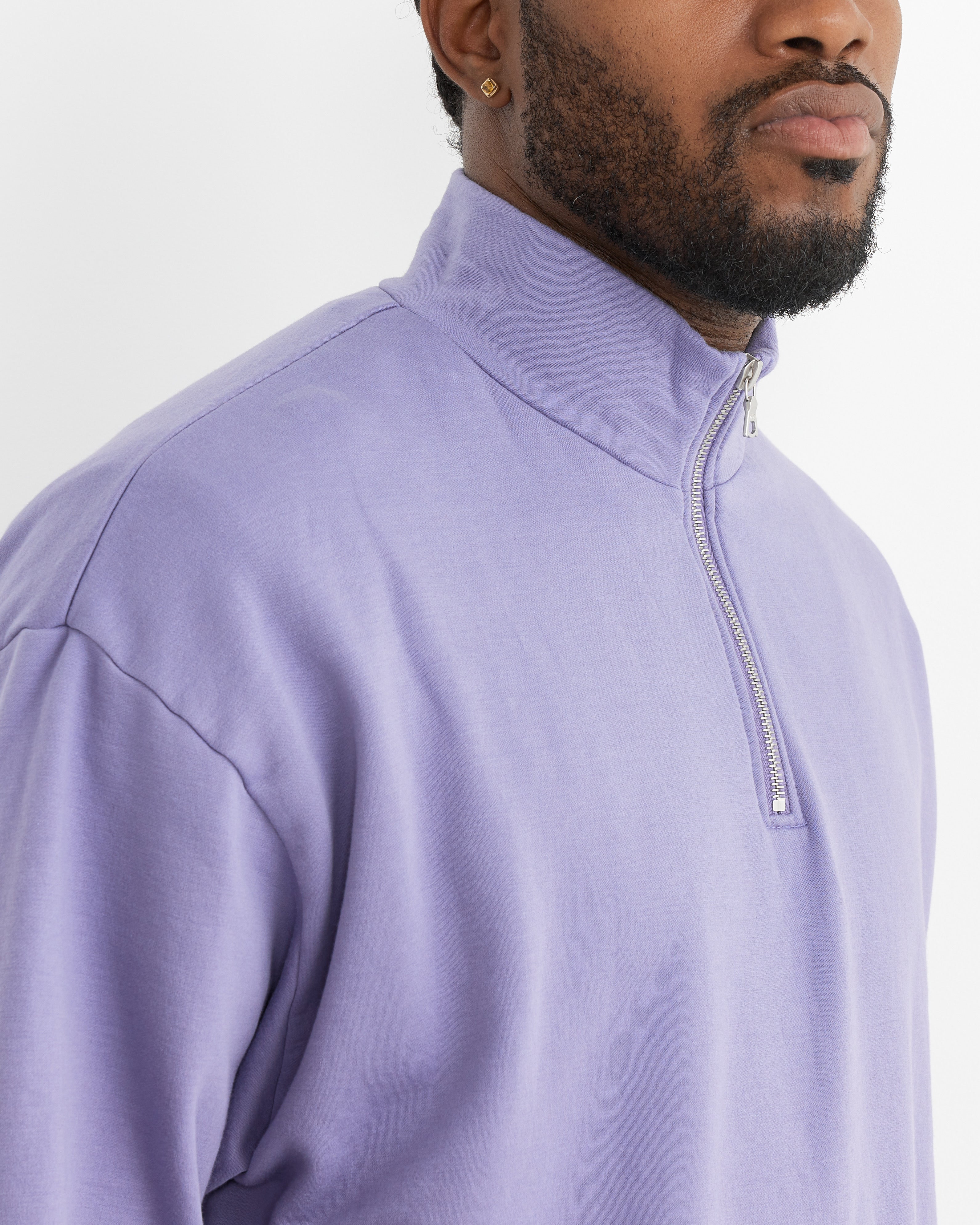 Elasticated Sweat Half Zip Pullover in Purple