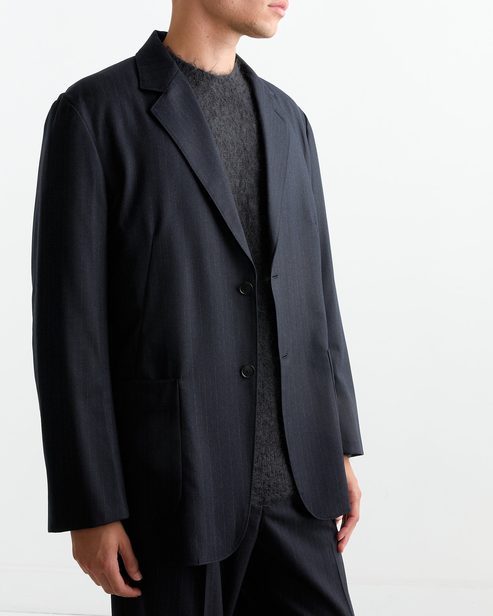 Wool Flannel Stripe Jacket in Top Dark Navy