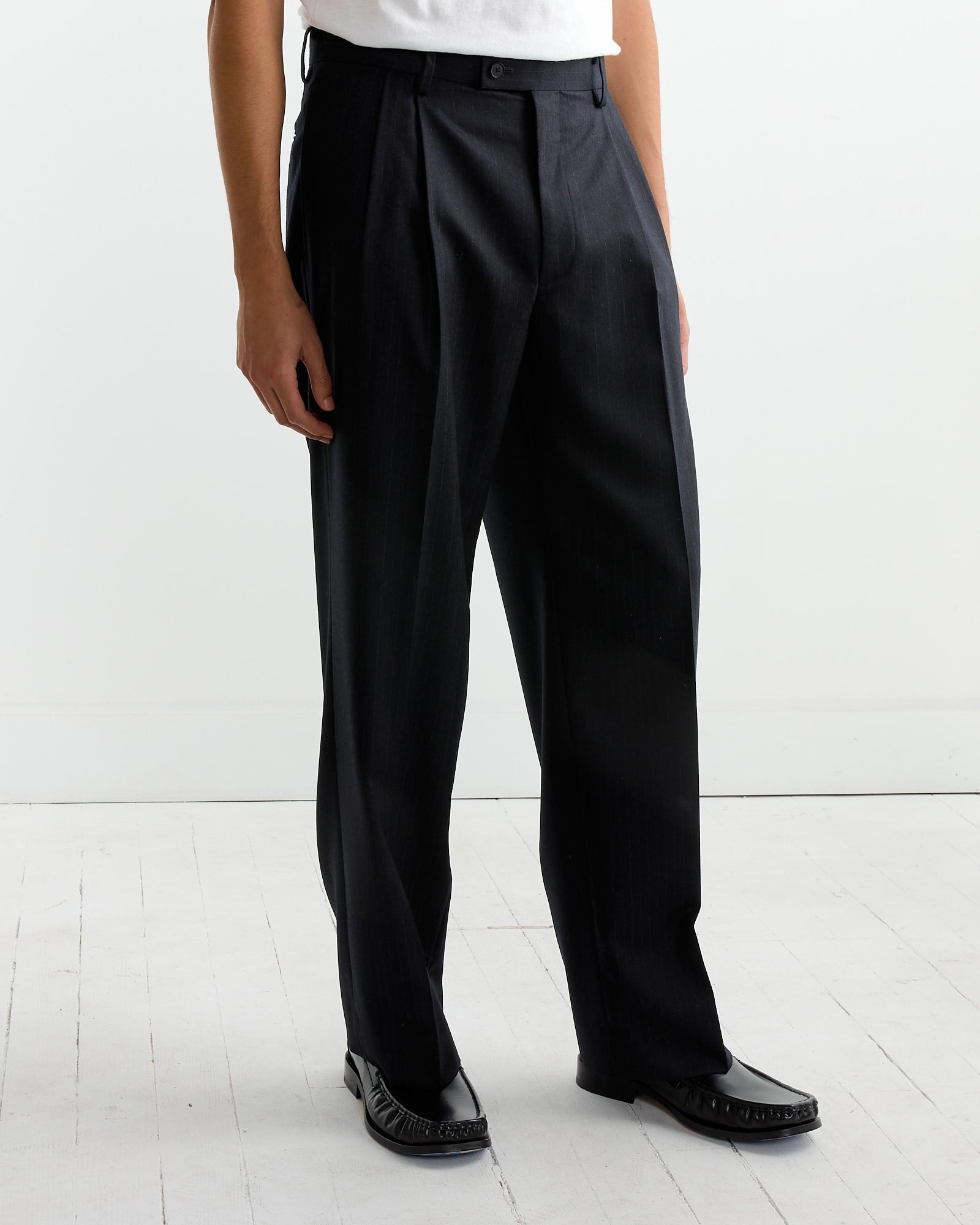 Wool Flannel Stripe Trouser in Top Dark Navy