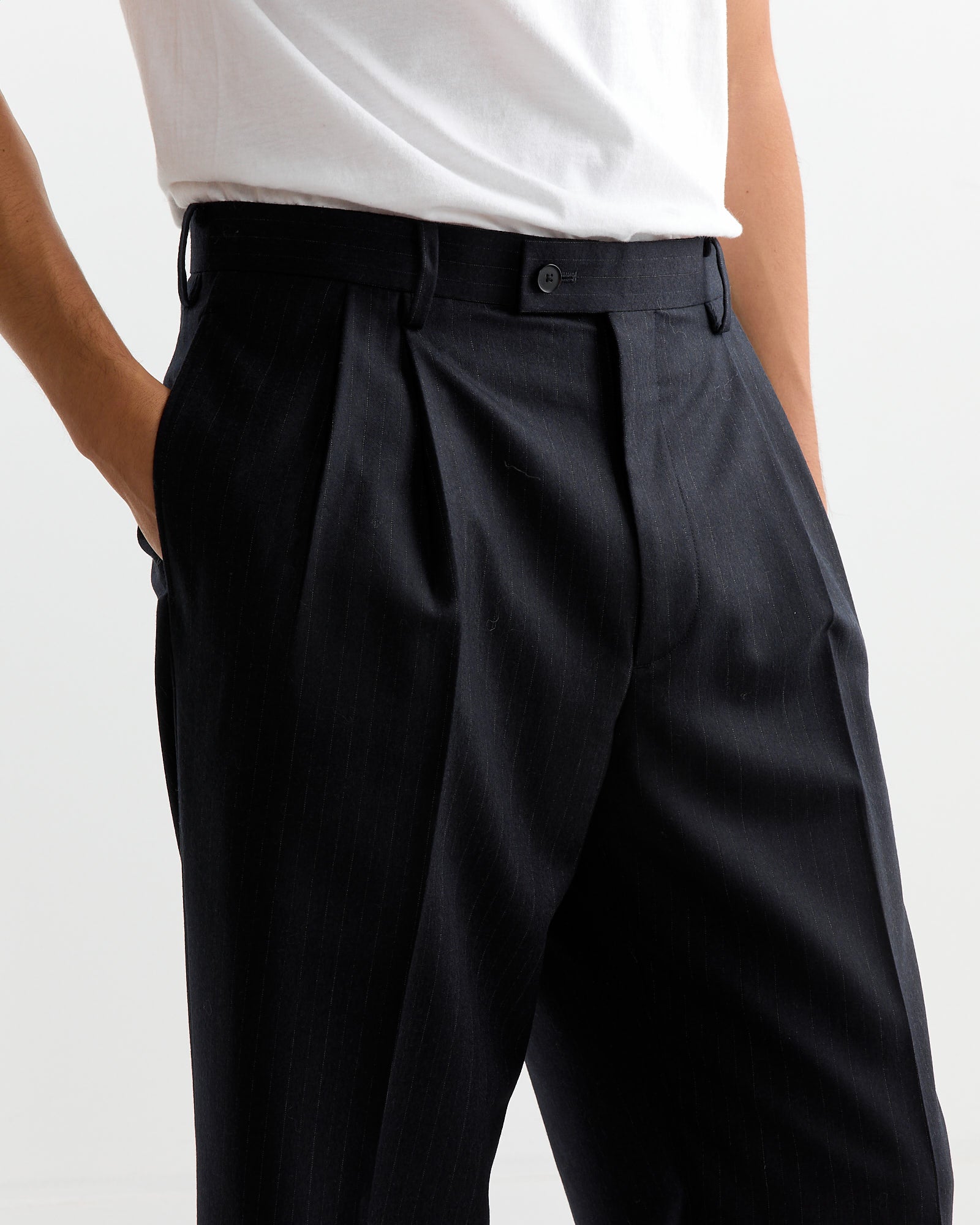 Wool Flannel Stripe Trouser in Top Dark Navy