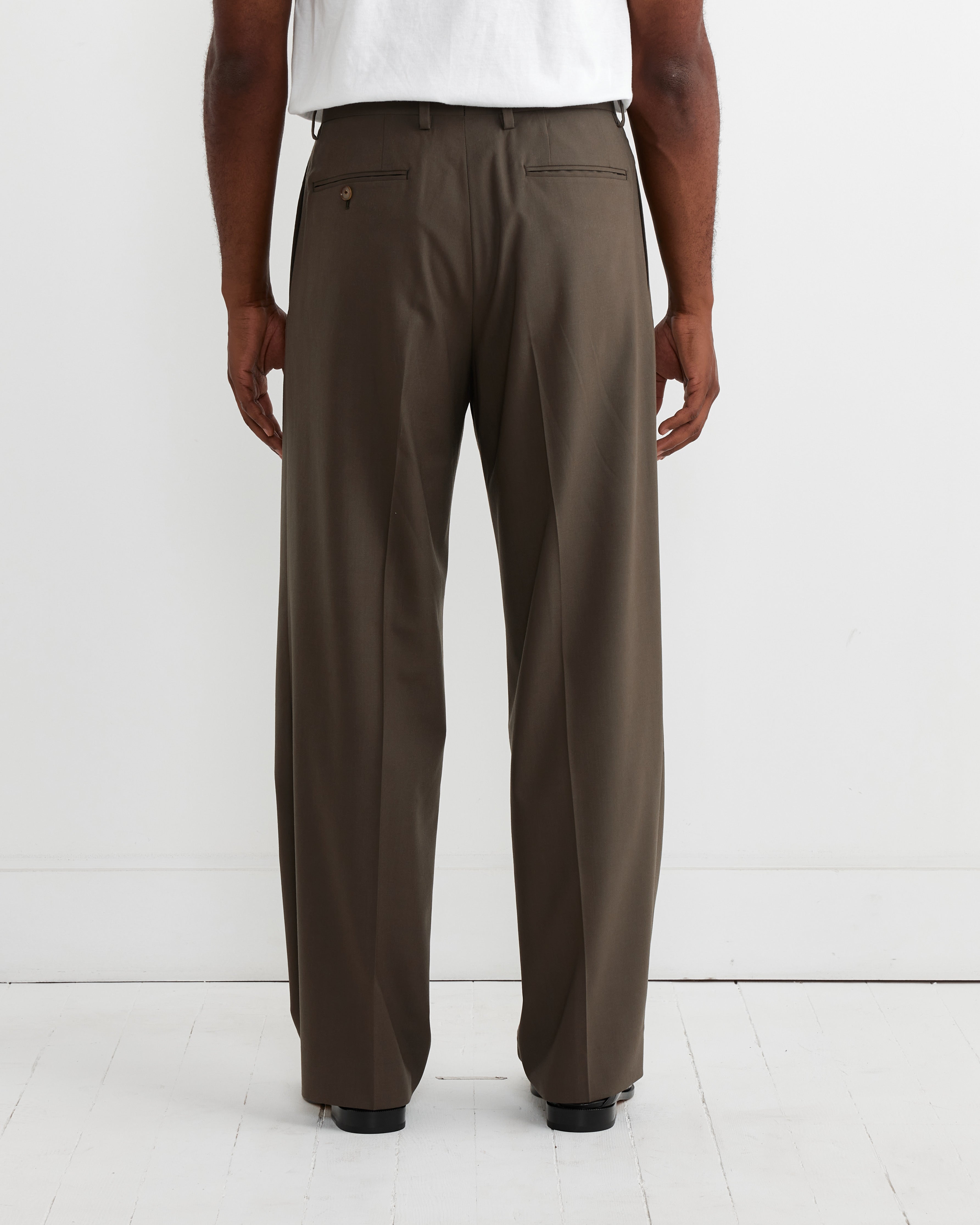 Tropical Wool Trouser in Dark Khaki