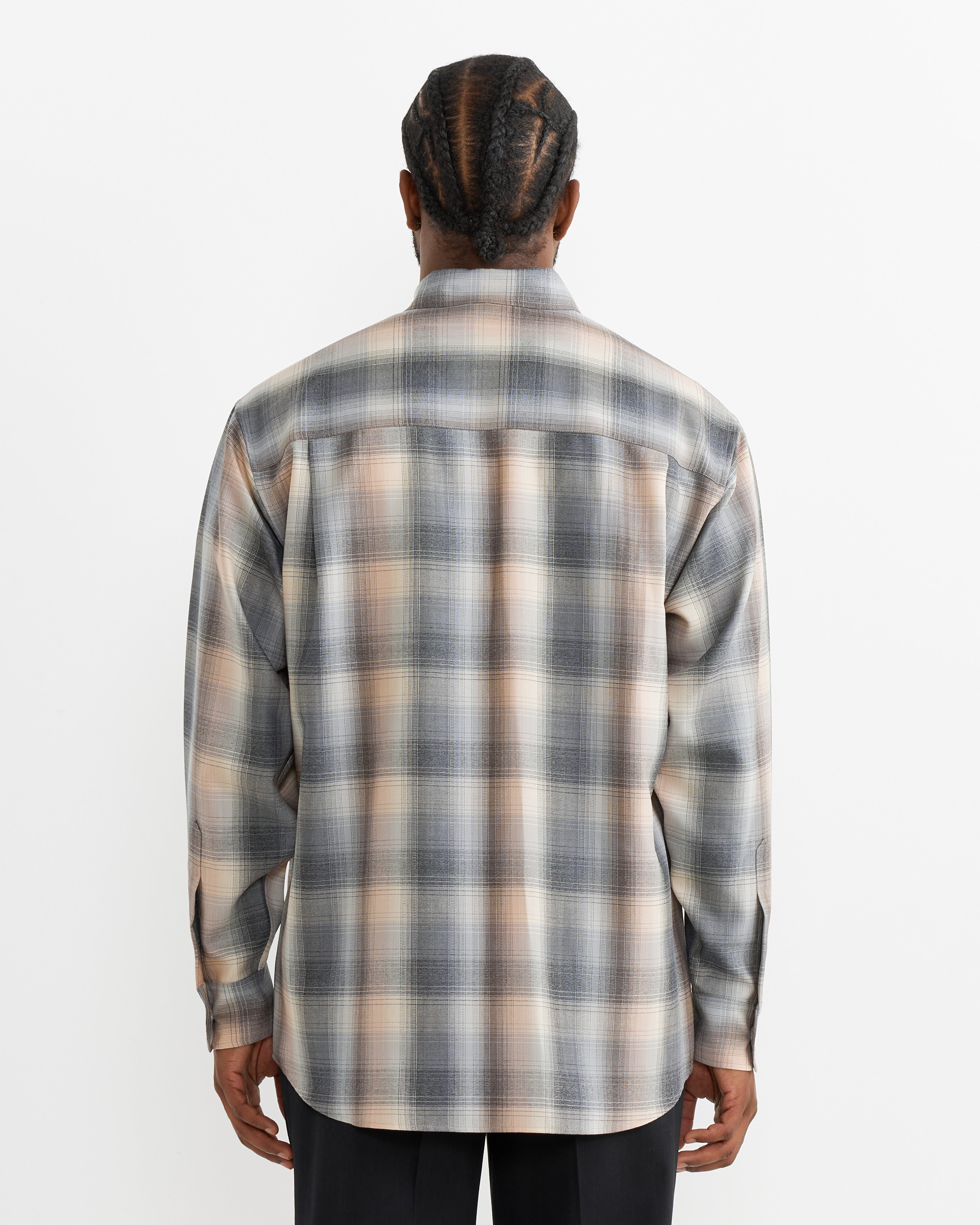 Wool Check Shirt in Beige Blue