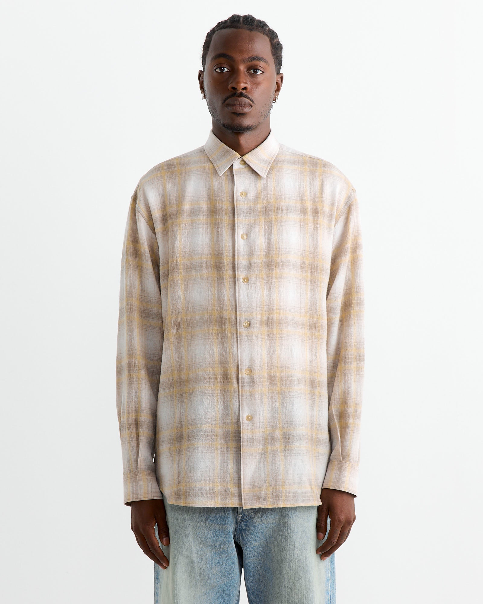 Auralee Airy Wool Check Shirt Yellow/Grey - Yellow/Grey / 4 (262888)